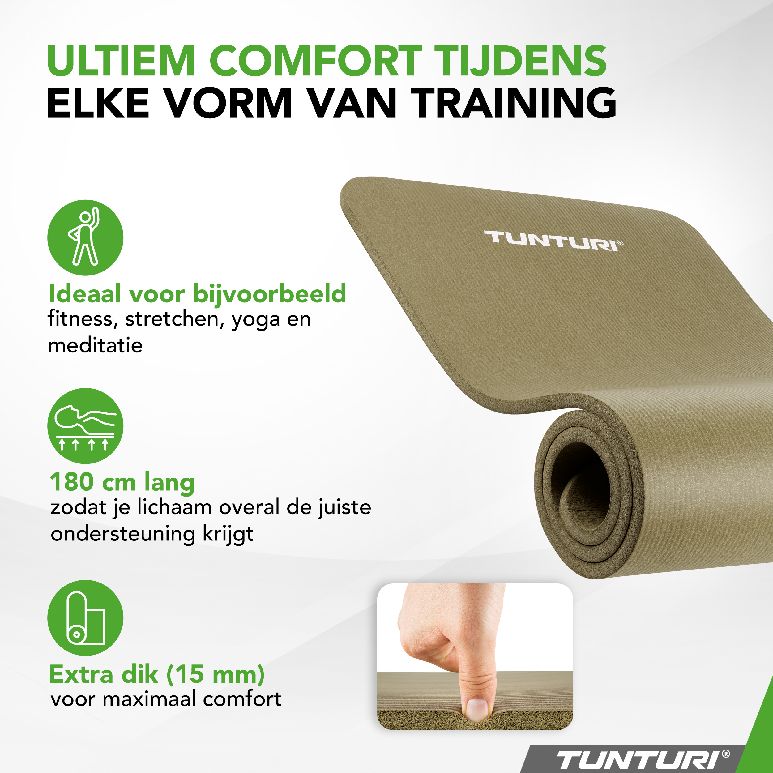 Tunturi Fitnessmat - NBR 180x60x1.5cm - Legergroen Tunturi Fitnessmat - NBR 180x60x1.5cm - Legergroen