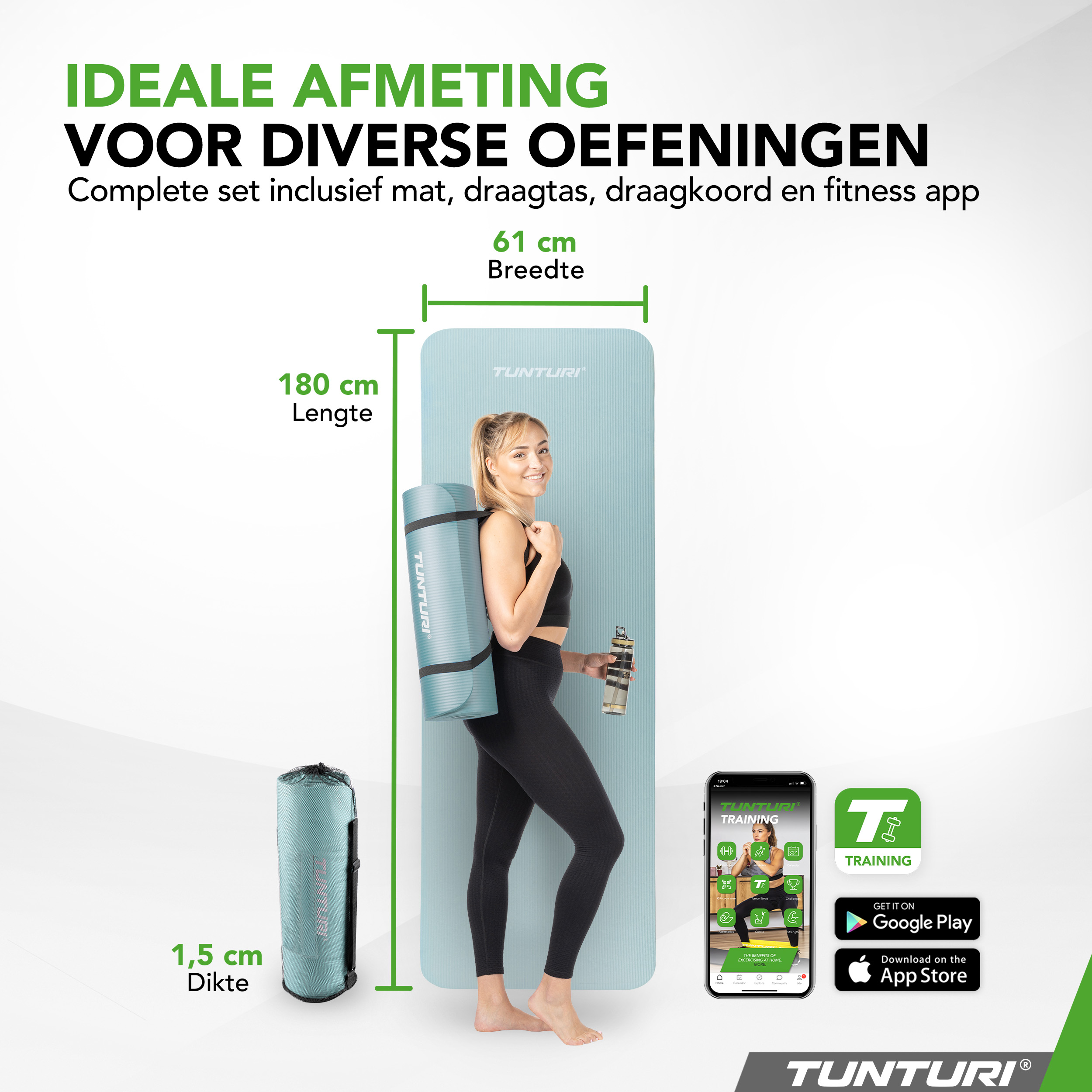 Tunturi Fitnessmat - NBR 180x60x1.5 cm - Blauw Tunturi Fitnessmat - NBR 180x60x1.5 cm - Blauw