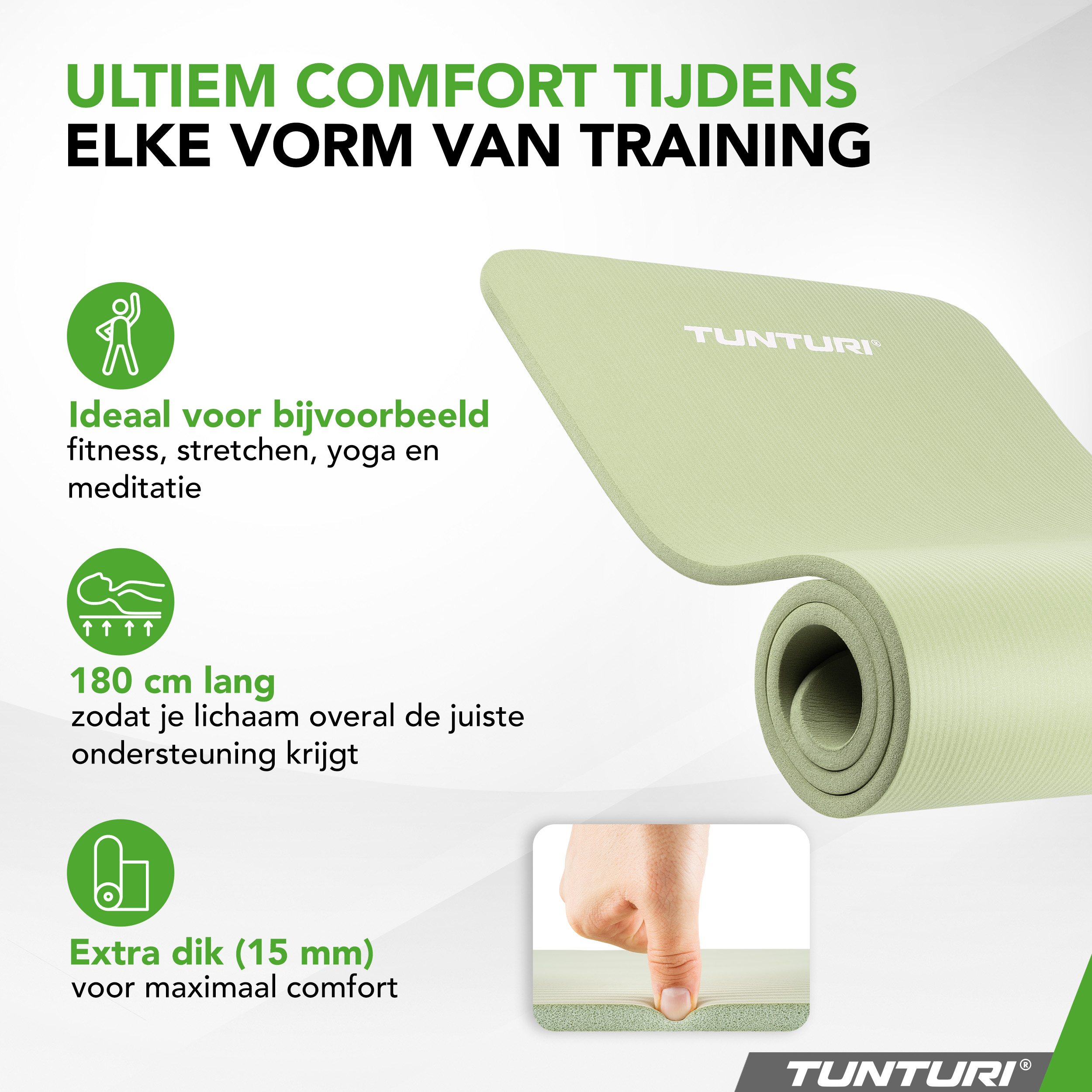 Tunturi Fitnessmat - NBR 180x60x1.5 cm - Munt Tunturi Fitnessmat - NBR 180x60x1.5 cm - Munt
