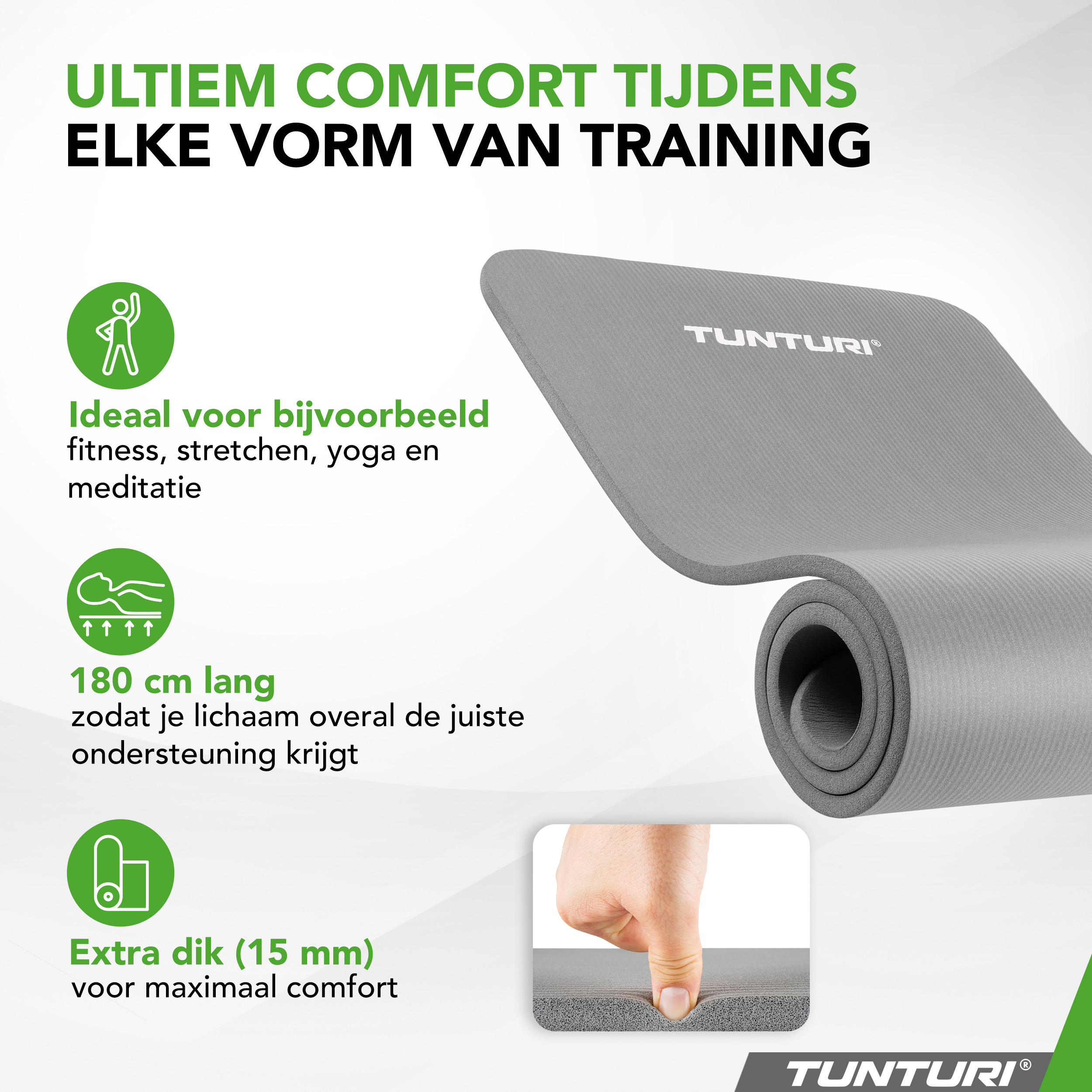 Tunturi Fitnessmat - NBR 180x60x1.5cm - Grijs Tunturi Fitnessmat - NBR 180x60x1.5cm - Grijs