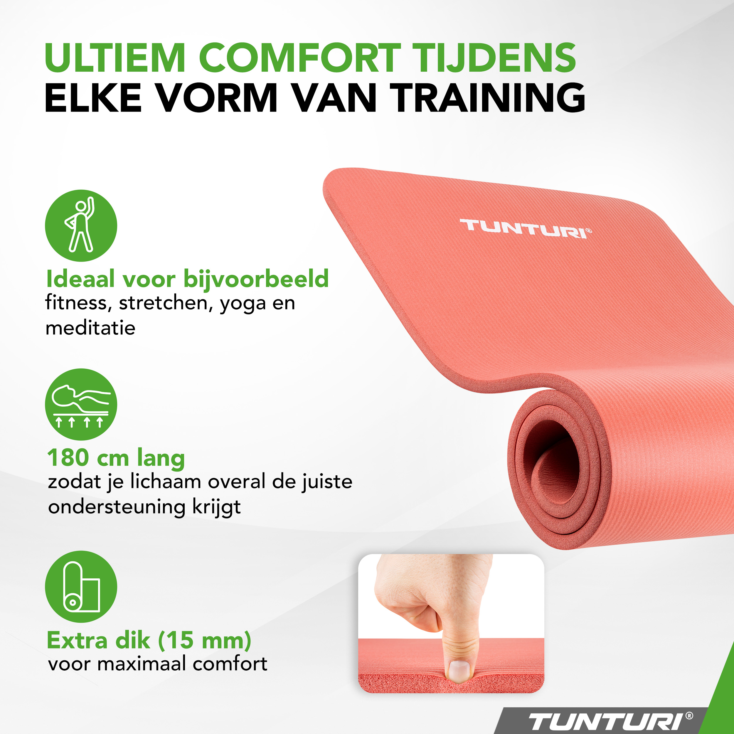 Tunturi Fitnessmat - NBR 180x60x1.5cm - Roze Tunturi Fitnessmat - NBR 180x60x1.5cm - Roze