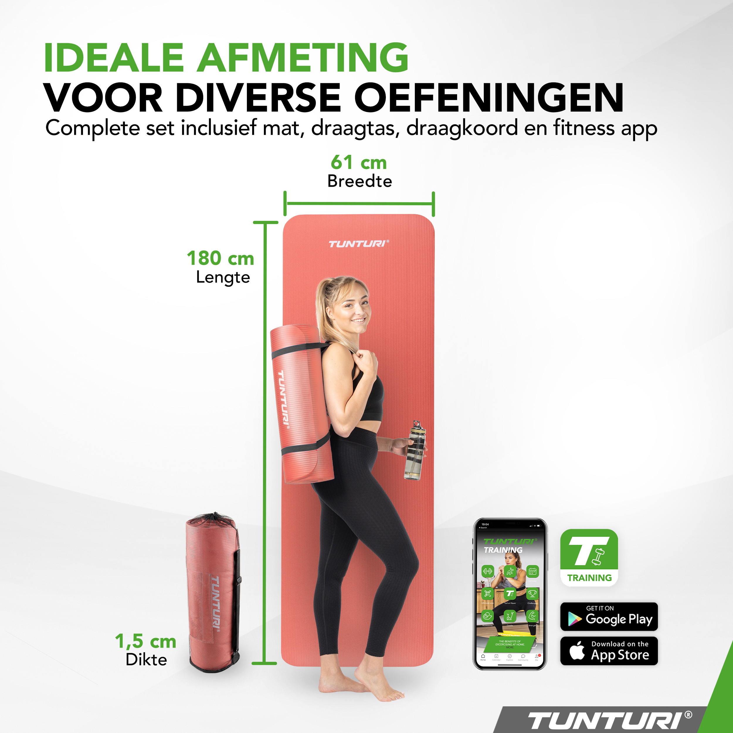 Tunturi Fitnessmat - NBR 180x60x1.5cm - Roze Tunturi Fitnessmat - NBR 180x60x1.5cm - Roze