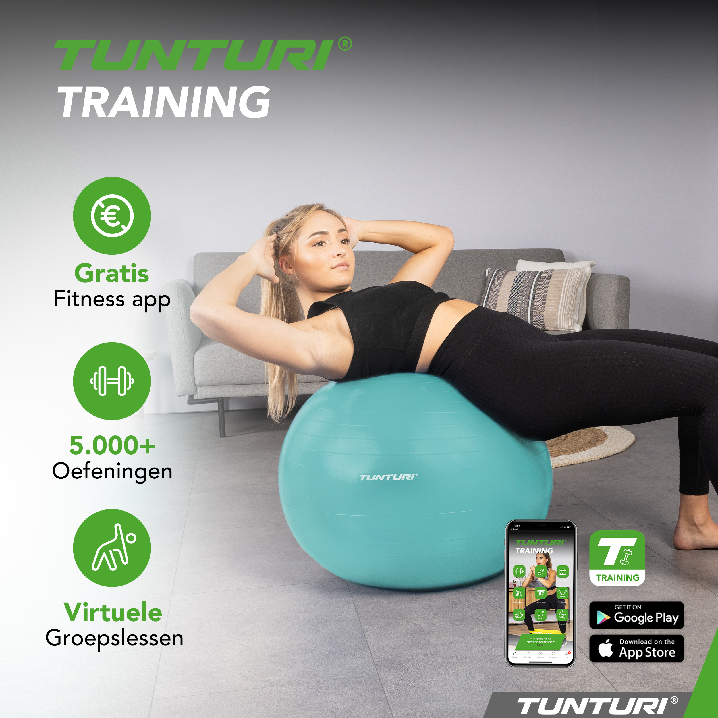 Tunturi Gymbal - Anti Burst 65 cm - Turquoise Tunturi Gymbal - Anti Burst 65 cm - Turquoise