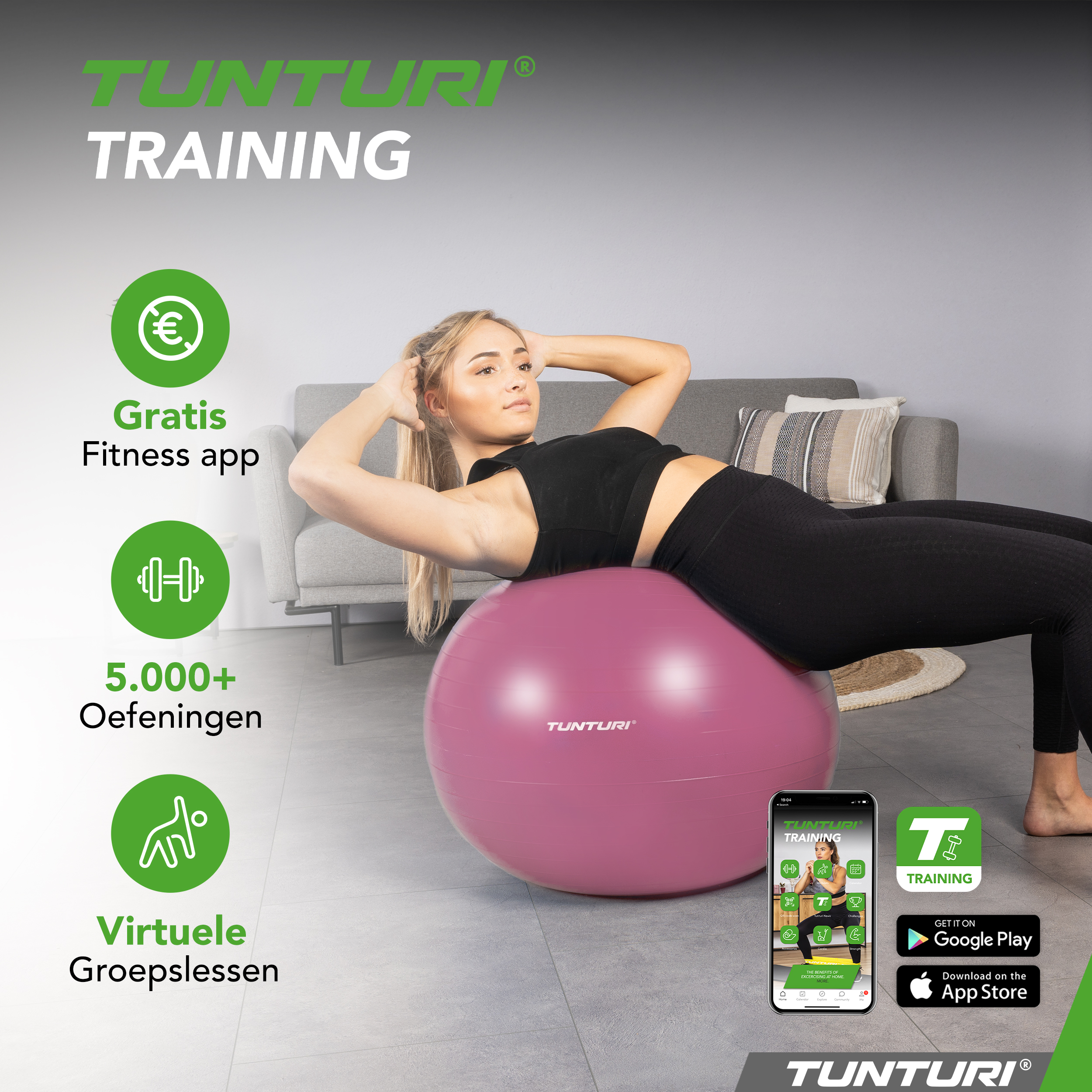 Tunturi Gymbal - Anti Burst Fitness bal 75 cm - Paars Tunturi Gymbal - Anti Burst Fitness bal 75 cm - Paars