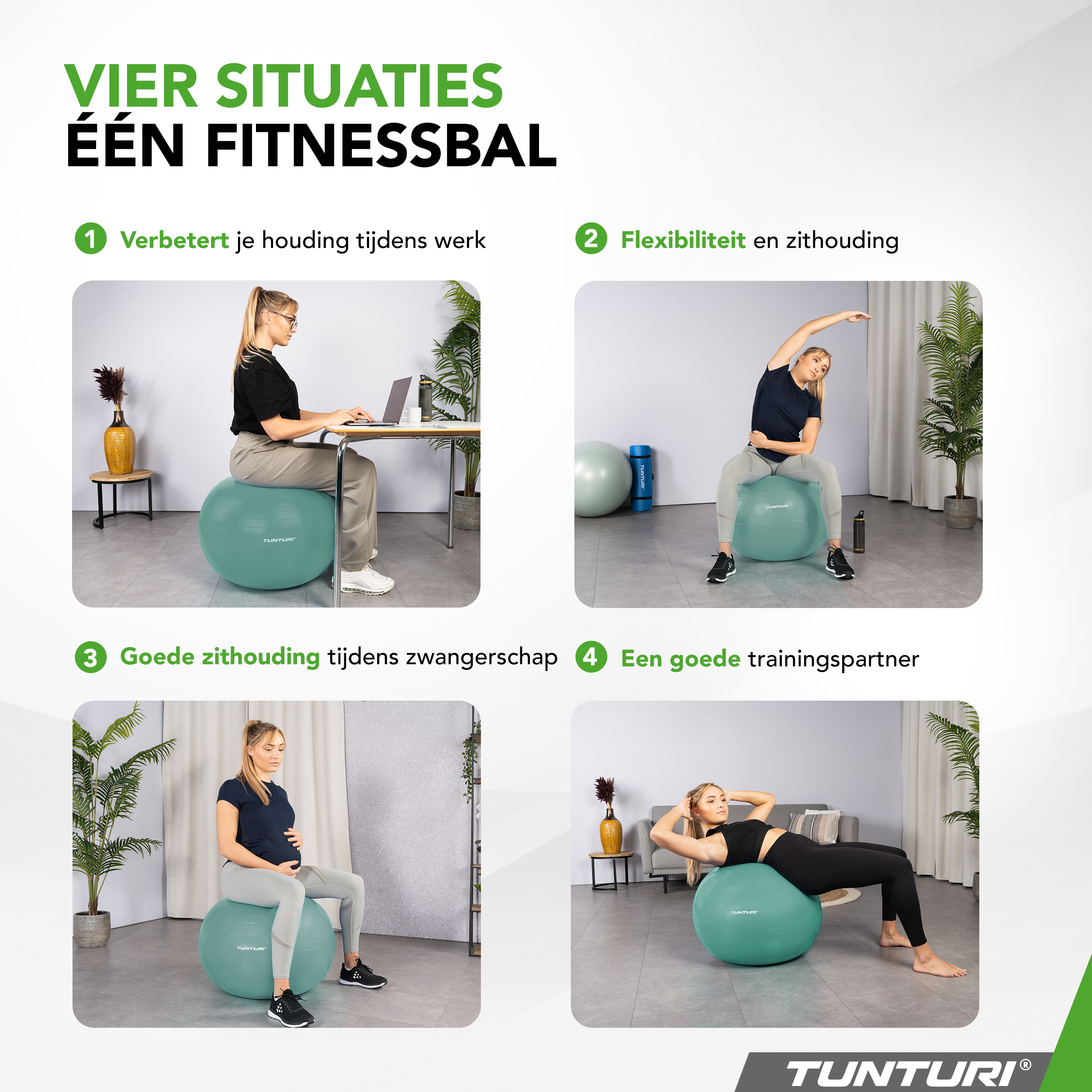 Tunturi Gymball - Anti Burst Fitness bal 65 cm - Groen Tunturi Gymball - Anti Burst Fitness bal 65 cm - Groen