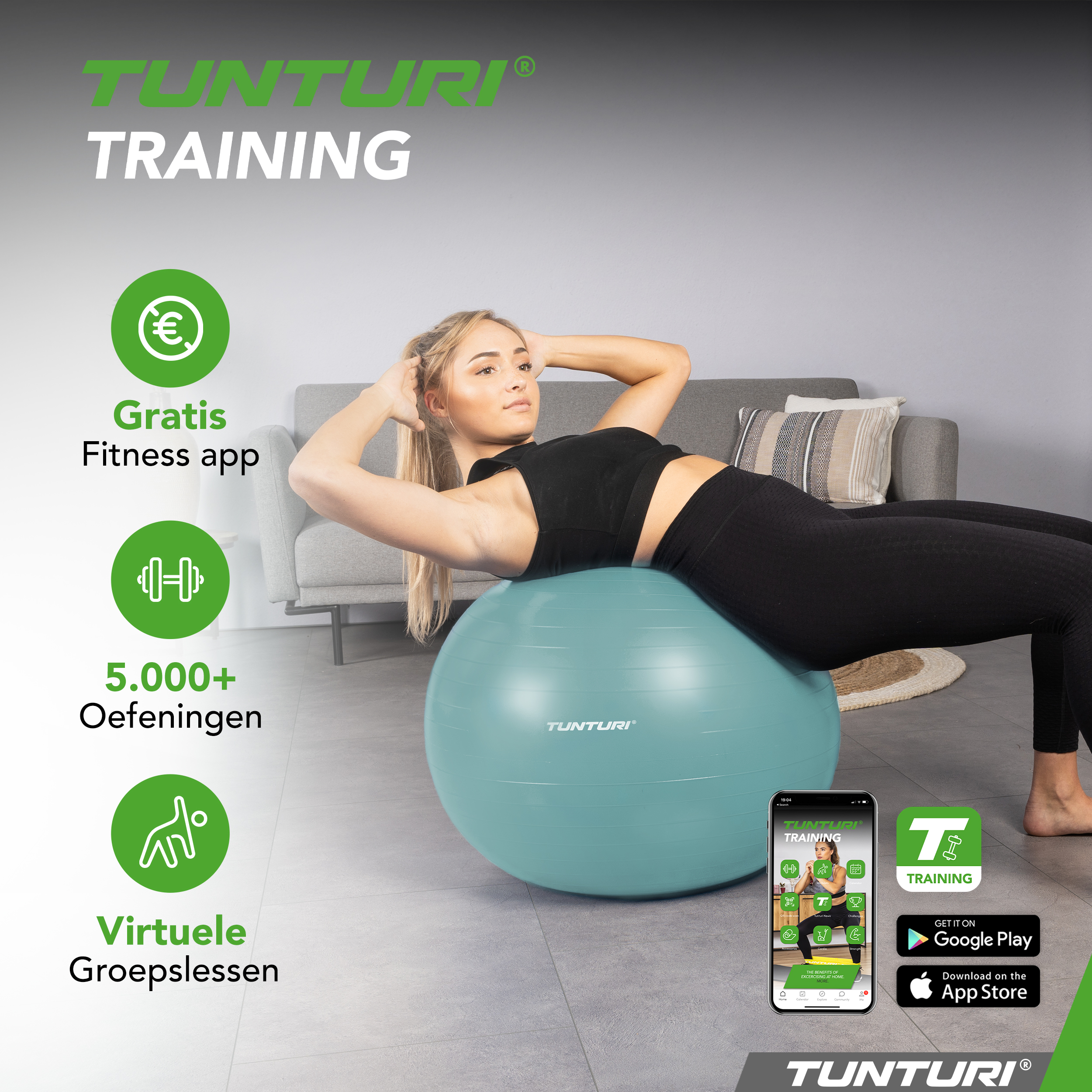 Tunturi Gymball - Anti Burst Fitness bal 65 cm - Groen Tunturi Gymball - Anti Burst Fitness bal 65 cm - Groen