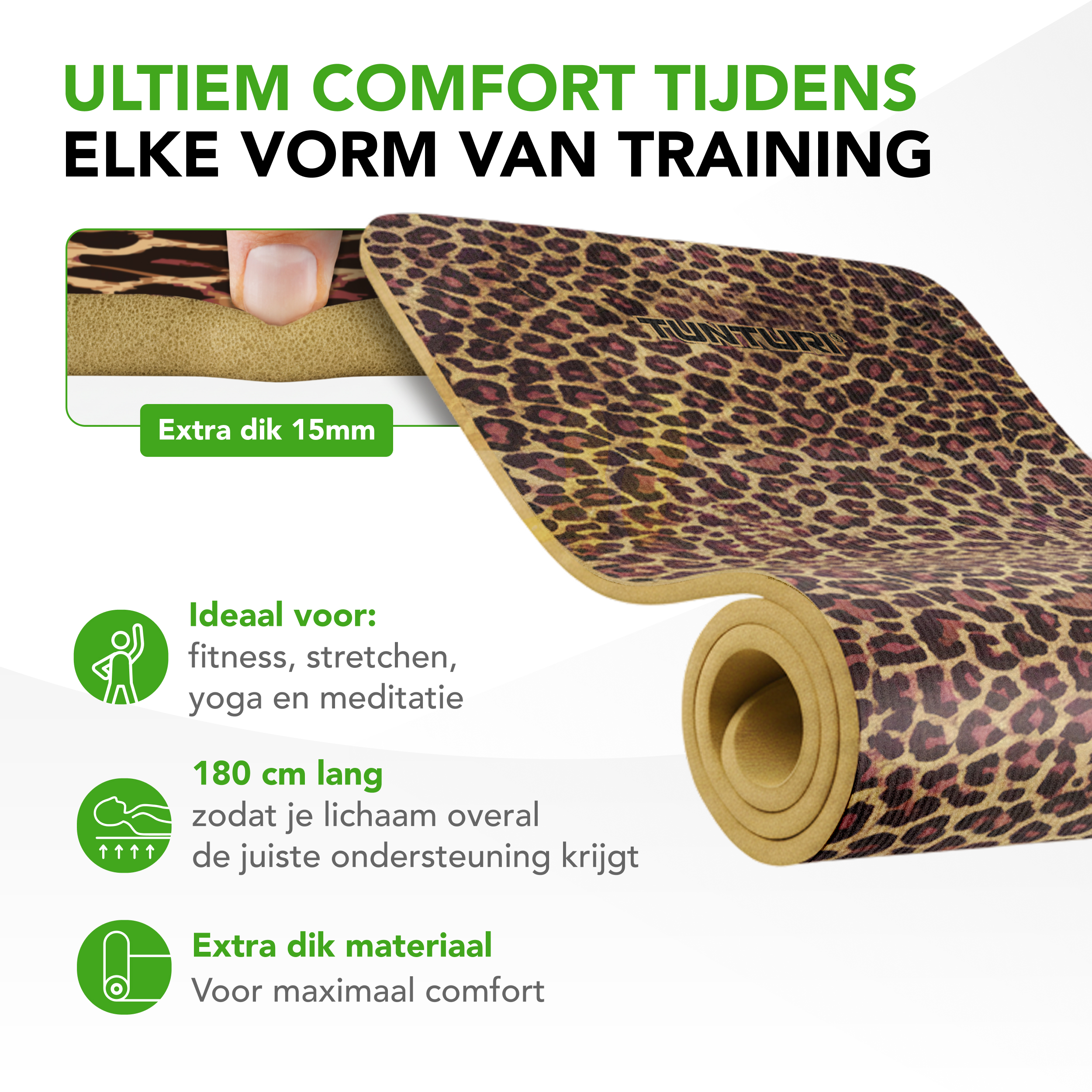 Tunturi Fitnessmat - NBR Leopard Print 180x60x1.5cm - Print