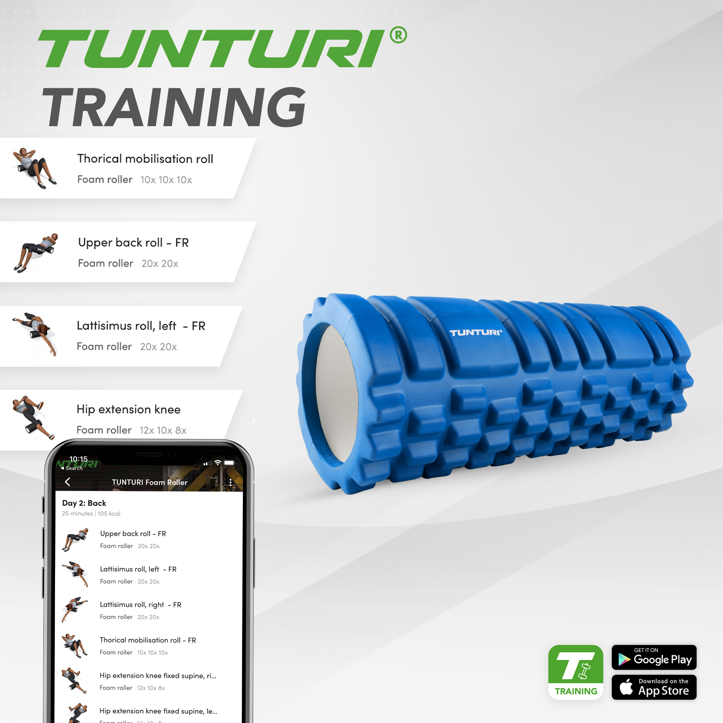 Tunturi Nieuw - Yoga Grid Foam Roller 33 cm - Blauw Tunturi Nieuw - Yoga Grid Foam Roller 33 cm - Blauw