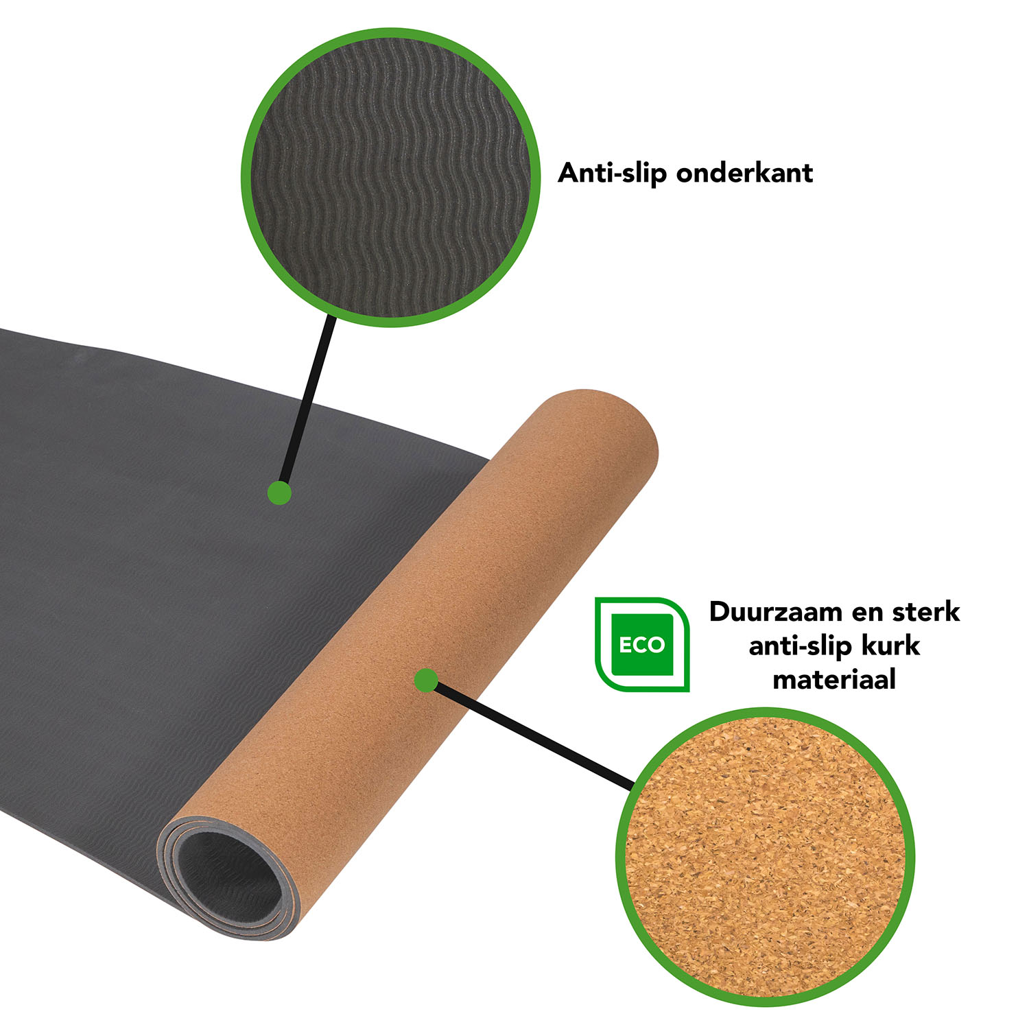 Tunturi Yoga Mat - Cork TPE Yoga Mat 183 cm - Antraciet Tunturi Yoga Mat - Cork TPE Yoga Mat 183 cm - Antraciet
