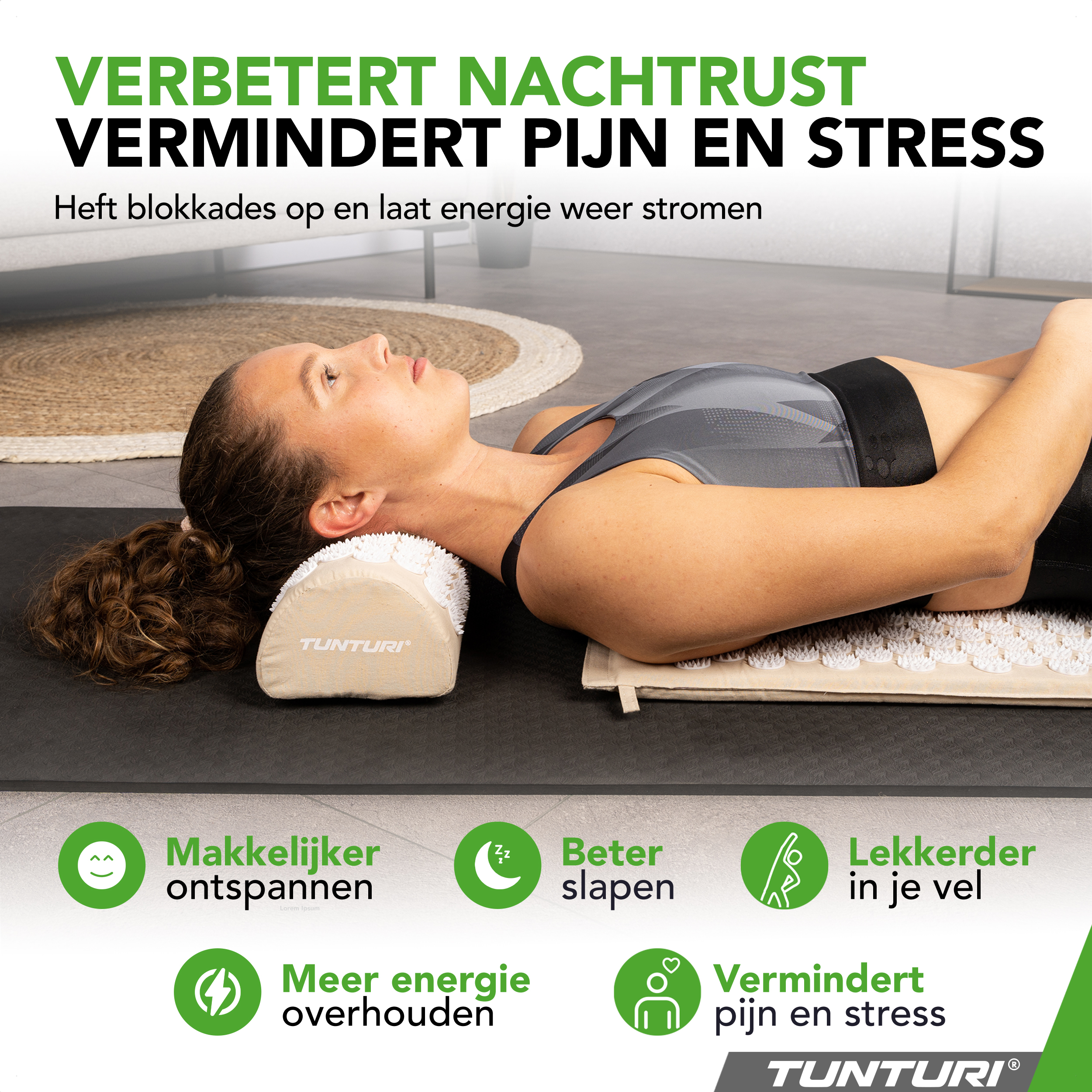 Tunturi Nieuw - Acupressure Mat And Pillow - Beige Tunturi Nieuw - Acupressure Mat And Pillow - Beige