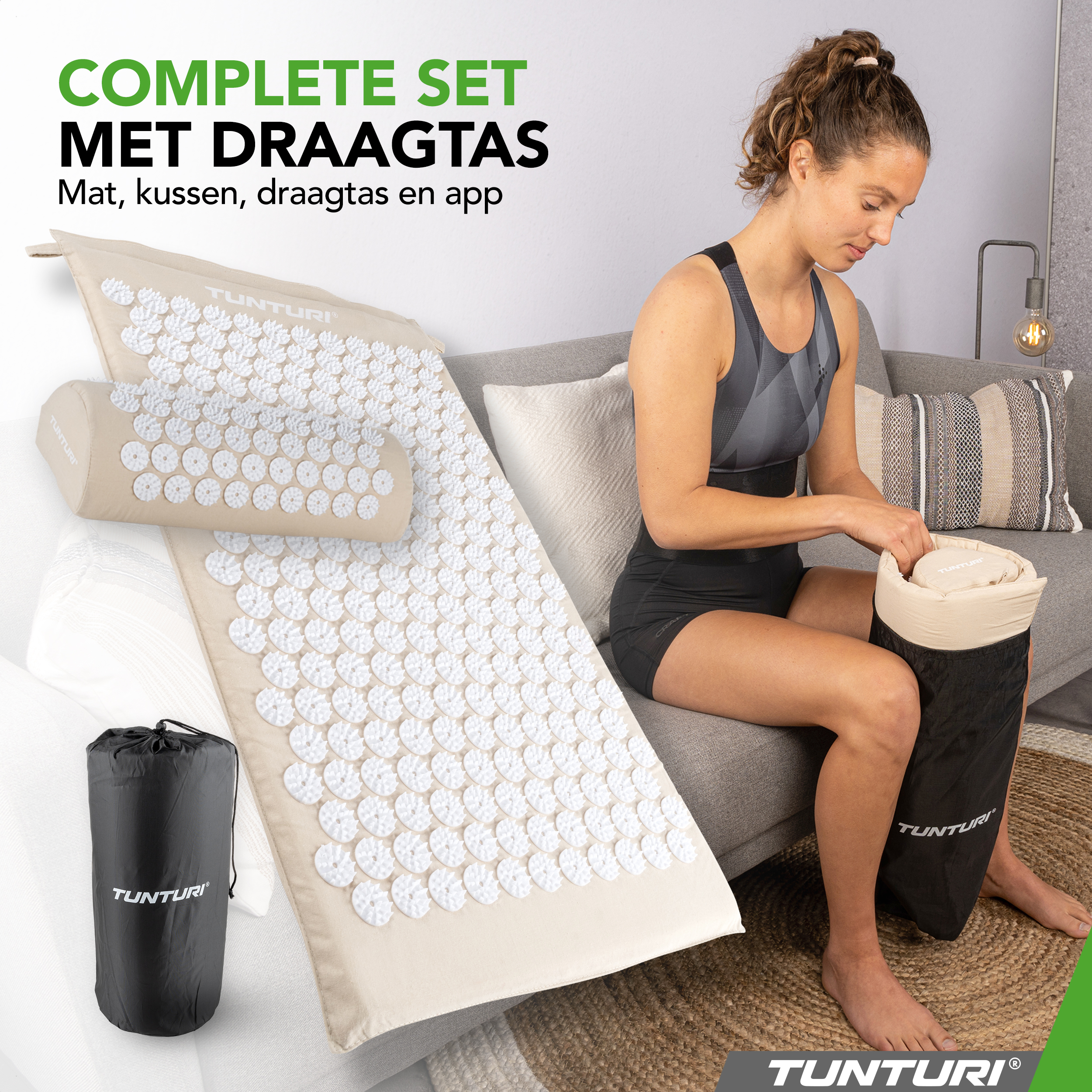Tunturi Nieuw - Acupressure Mat And Pillow - Beige Tunturi Nieuw - Acupressure Mat And Pillow - Beige