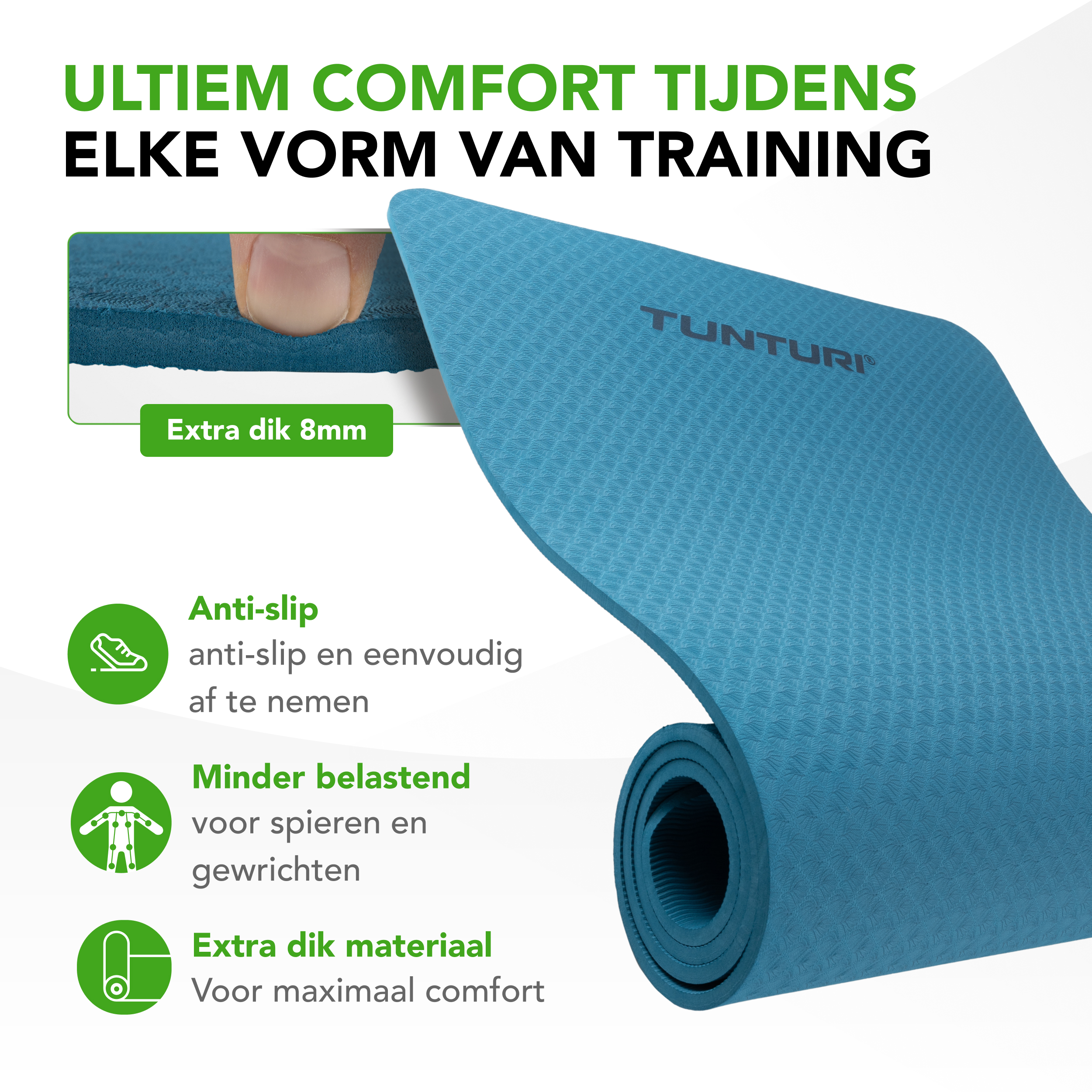 Tunturi Fitness Mat - Yoga Mat 8mm 183x61x0,8 cm - Petrolblauw Tunturi Fitness Mat - Yoga Mat 8mm 183x61x0,8 cm - Petrolblauw