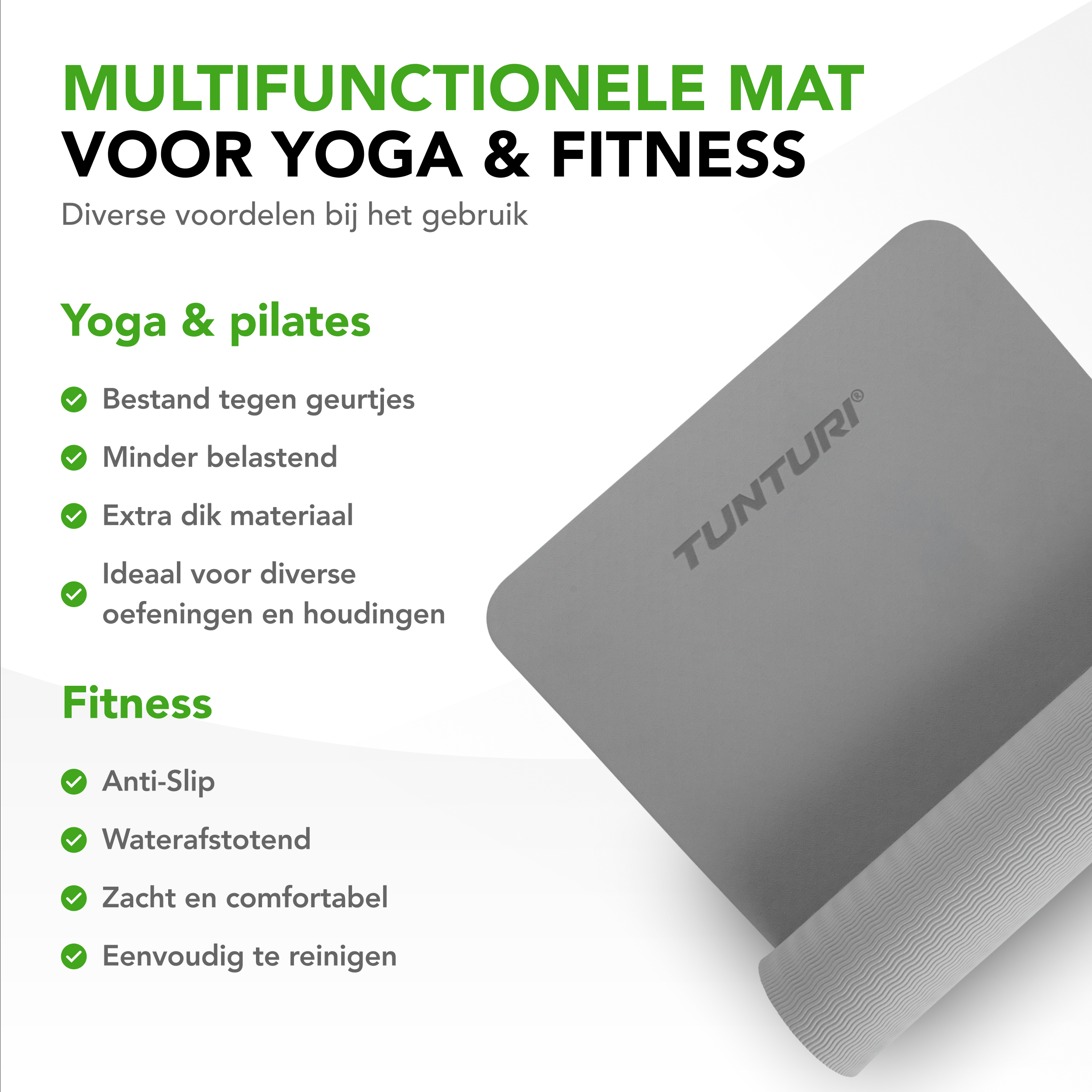 Tunturi Fitness mat - Yoga Mat 8mm 183x61x0,8 cm - Grijs Tunturi Fitness mat - Yoga Mat 8mm 183x61x0,8 cm - Grijs