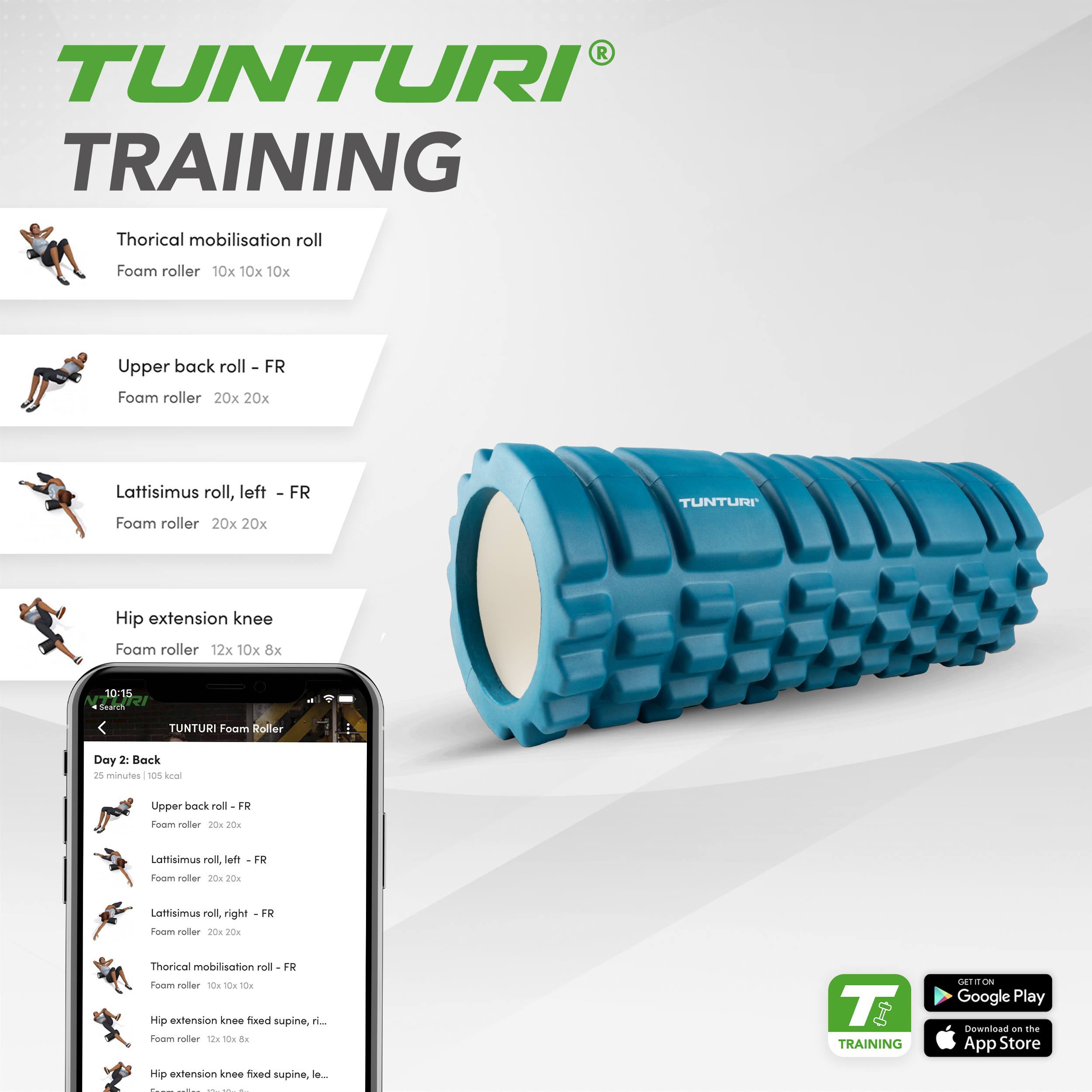 Tunturi Foamroller - Yoga Grid 33 cm - Petrolblauw Tunturi Foamroller - Yoga Grid 33 cm - Petrolblauw