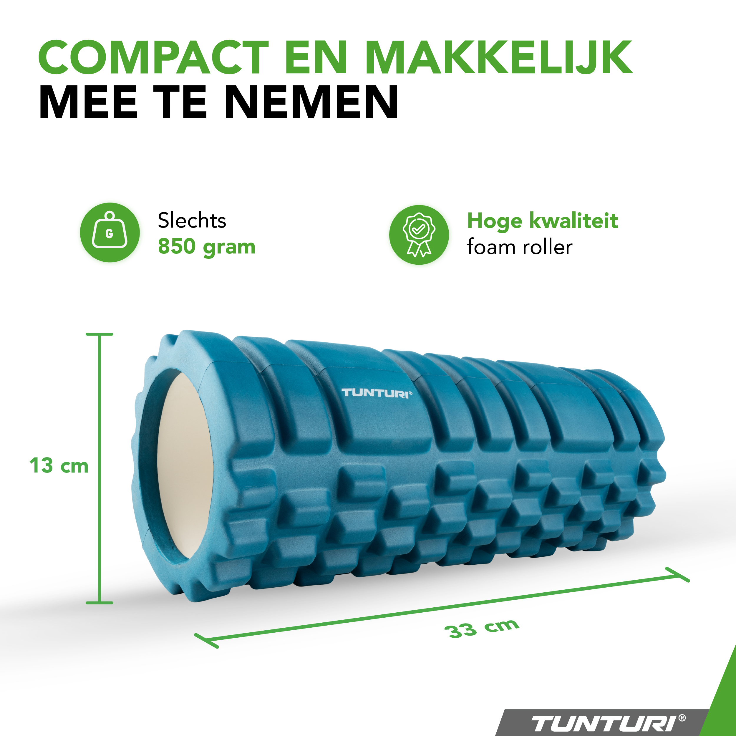 Tunturi Foamroller - Yoga Grid 33 cm - Petrolblauw Tunturi Foamroller - Yoga Grid 33 cm - Petrolblauw