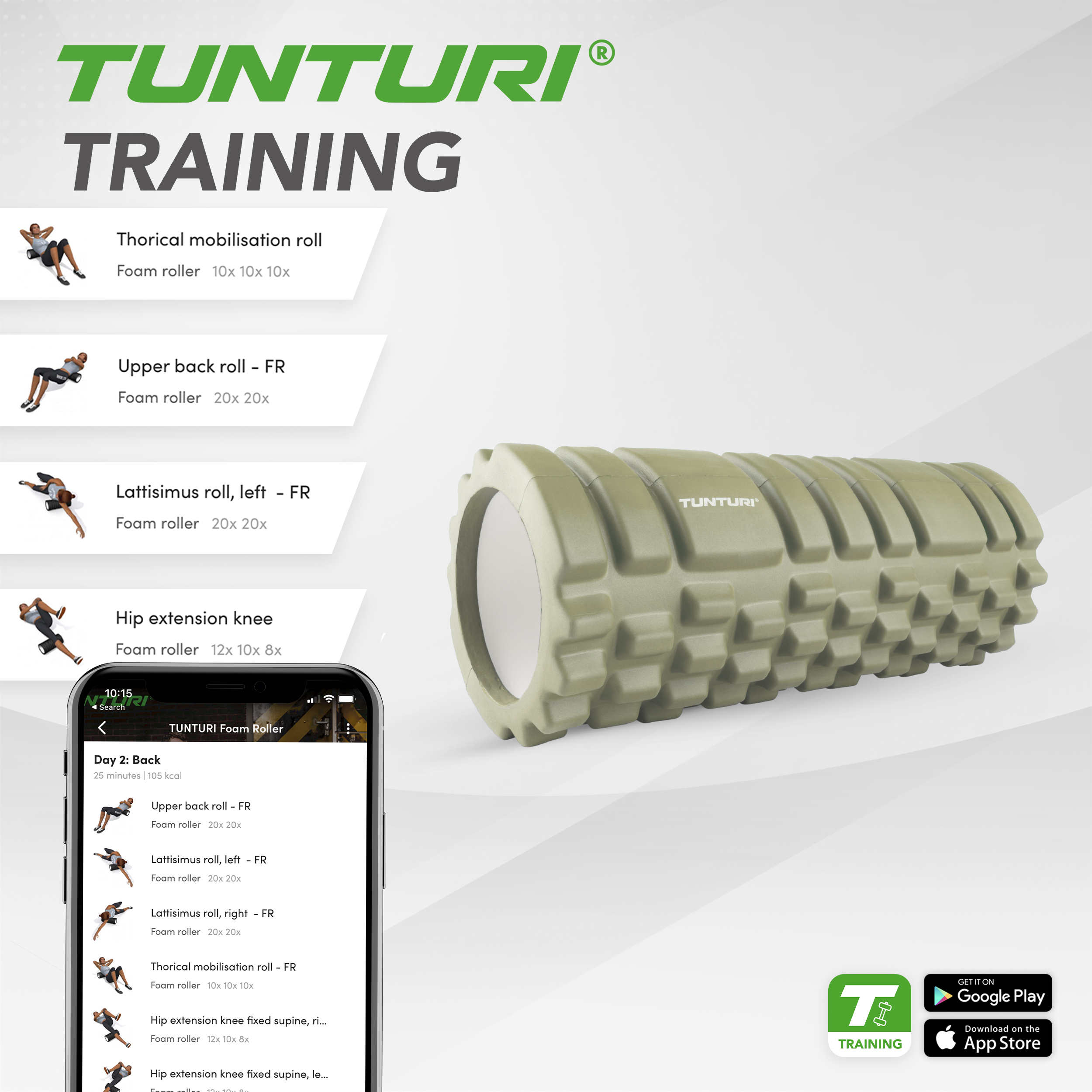 Tunturi Foamroller - Yoga Grid Foam Roller 33 cm - Legergroen Tunturi Foamroller - Yoga Grid Foam Roller 33 cm - Legergroen