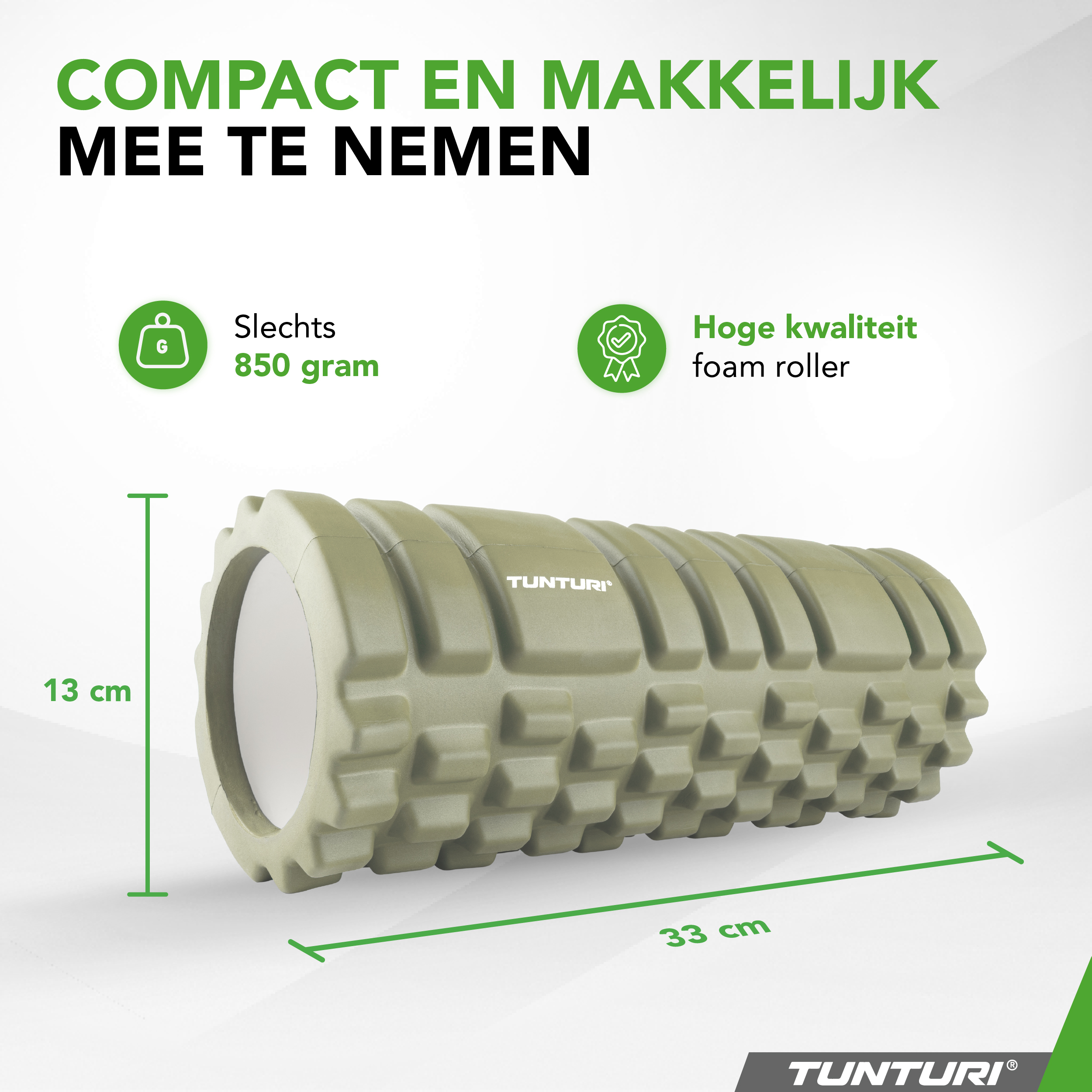 Tunturi Foamroller - Yoga Grid Foam Roller 33 cm - Legergroen Tunturi Foamroller - Yoga Grid Foam Roller 33 cm - Legergroen