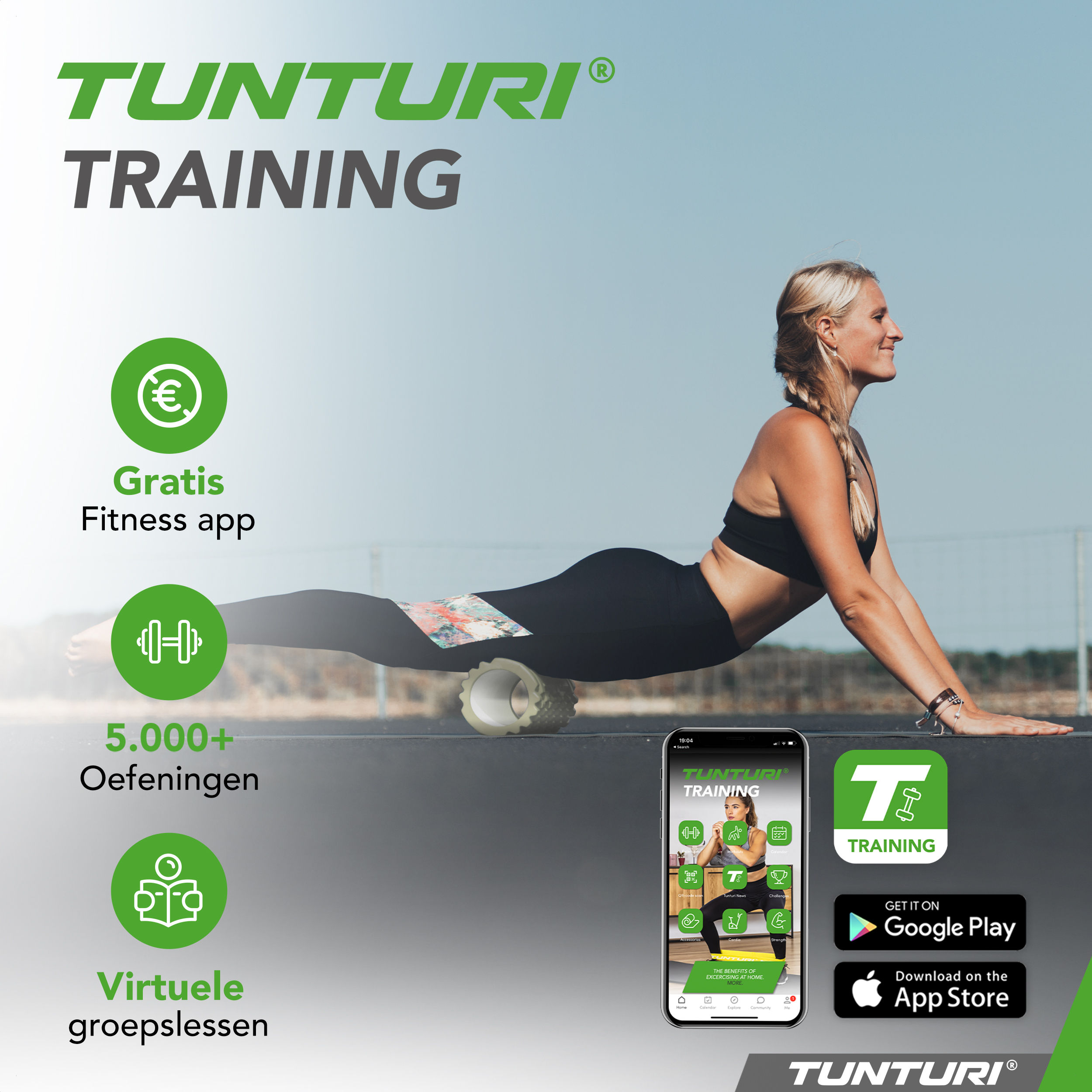 Tunturi Foamroller - Yoga Grid Foam Roller 33 cm - Legergroen Tunturi Foamroller - Yoga Grid Foam Roller 33 cm - Legergroen