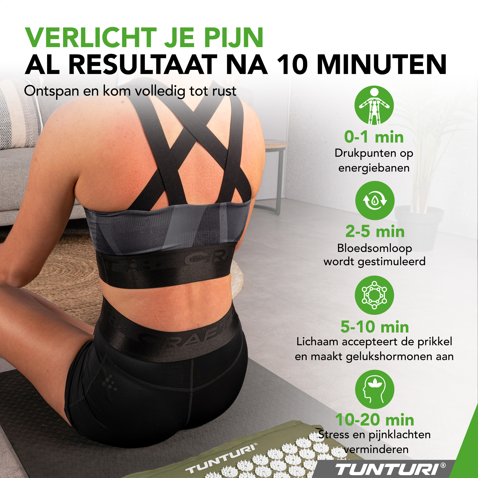 Tunturi Nieuw - Acupressure Mat And Pillow 68x42x2 cm - Legergroen Tunturi Nieuw - Acupressure Mat And Pillow 68x42x2 cm - Legergroen