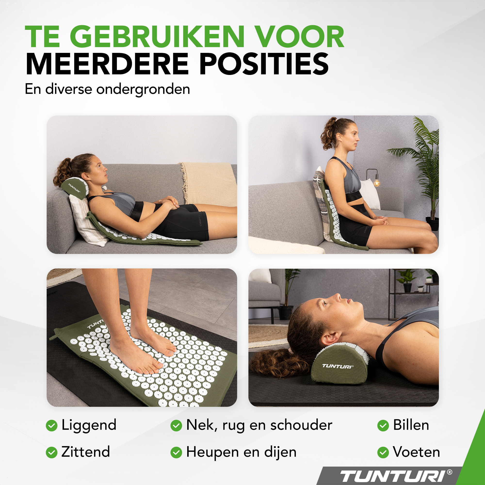 Tunturi Nieuw - Acupressure Mat And Pillow 68x42x2 cm - Legergroen Tunturi Nieuw - Acupressure Mat And Pillow 68x42x2 cm - Legergroen