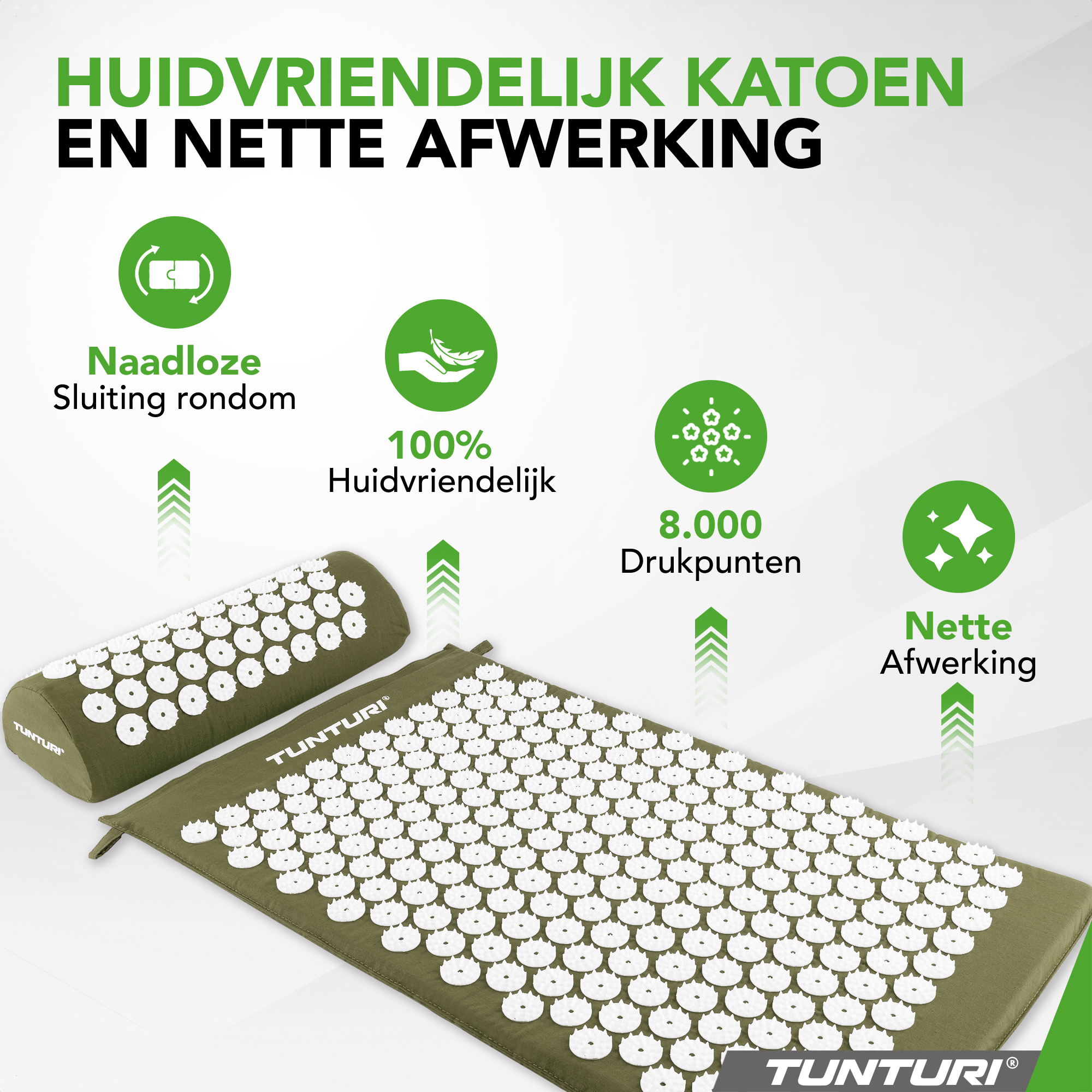 Tunturi Nieuw - Acupressure Mat And Pillow 68x42x2 cm - Legergroen Tunturi Nieuw - Acupressure Mat And Pillow 68x42x2 cm - Legergroen