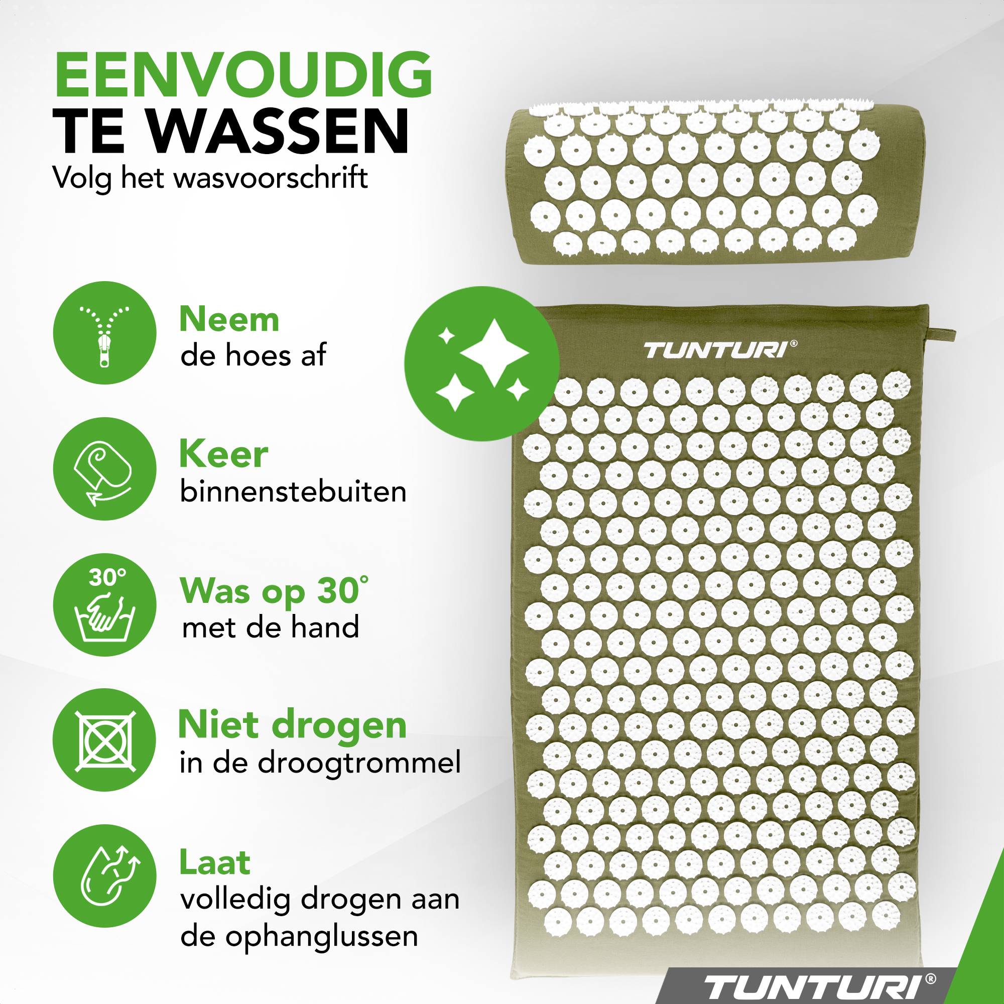 Tunturi Nieuw - Acupressure Mat And Pillow 68x42x2 cm - Legergroen Tunturi Nieuw - Acupressure Mat And Pillow 68x42x2 cm - Legergroen