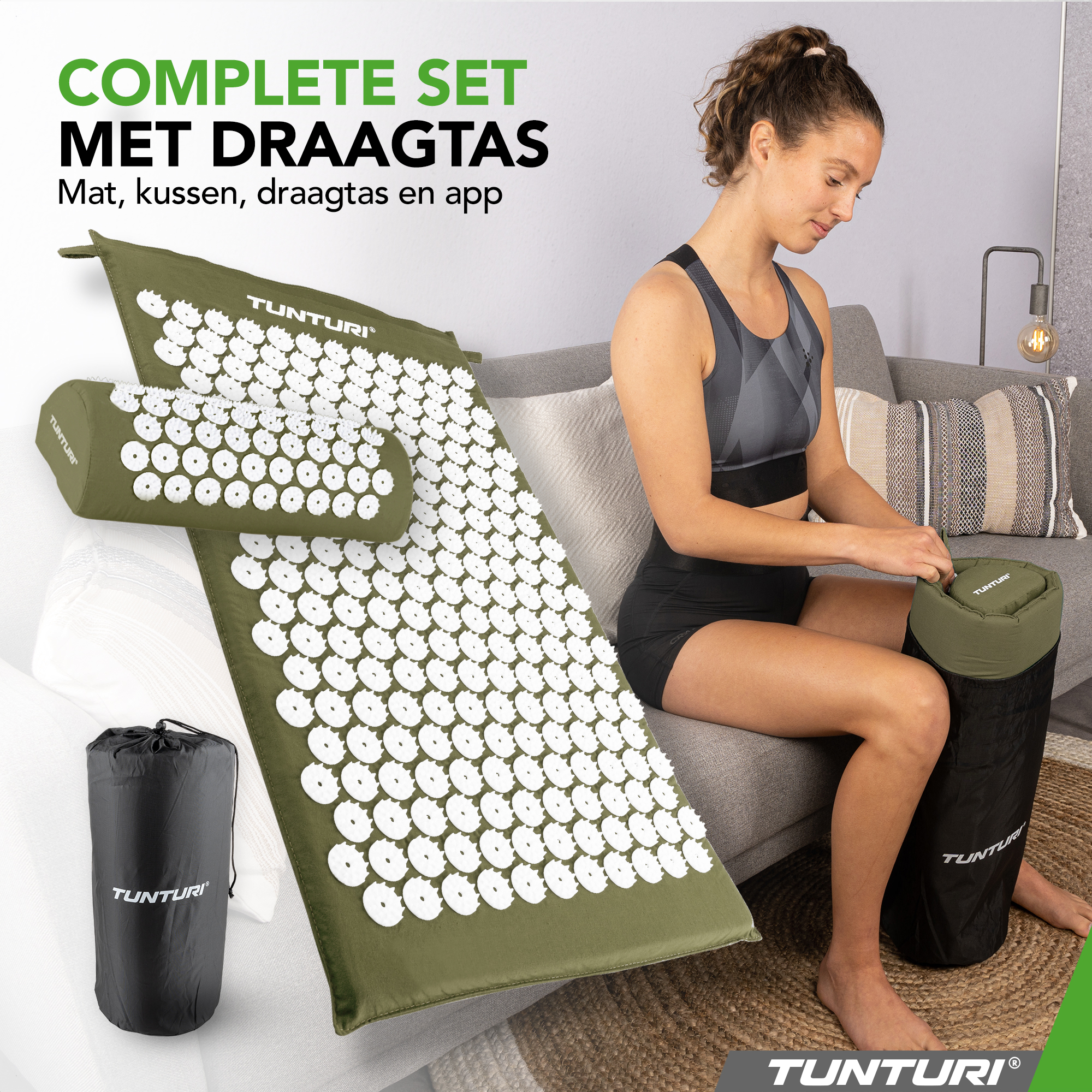 Tunturi Nieuw - Acupressure Mat And Pillow 68x42x2 cm - Legergroen Tunturi Nieuw - Acupressure Mat And Pillow 68x42x2 cm - Legergroen