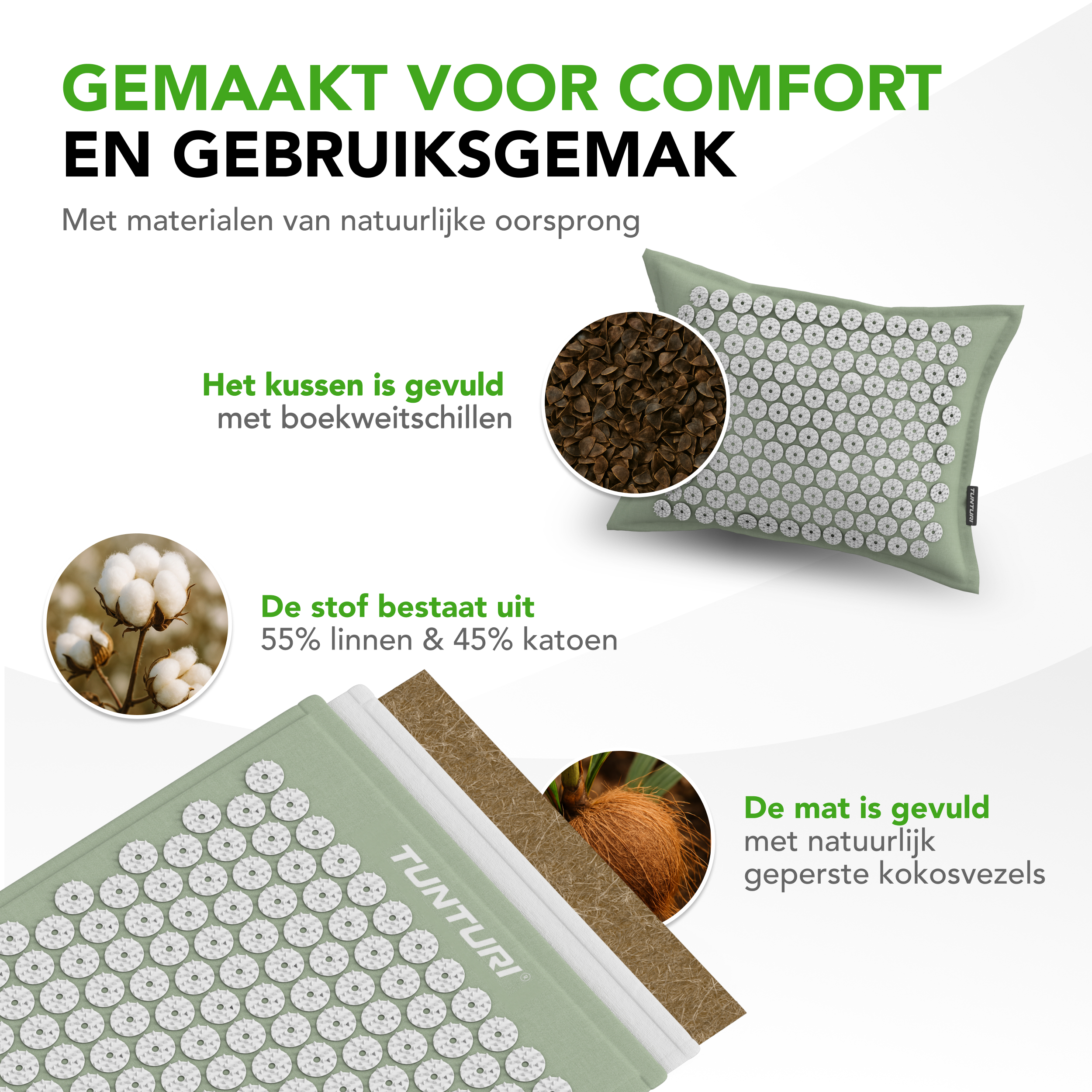 Tunturi Spijkermat - Eco Spijkermat Met Kussen 68x42x2 cm - Munt Tunturi Spijkermat - Eco Spijkermat Met Kussen 68x42x2 cm - Munt