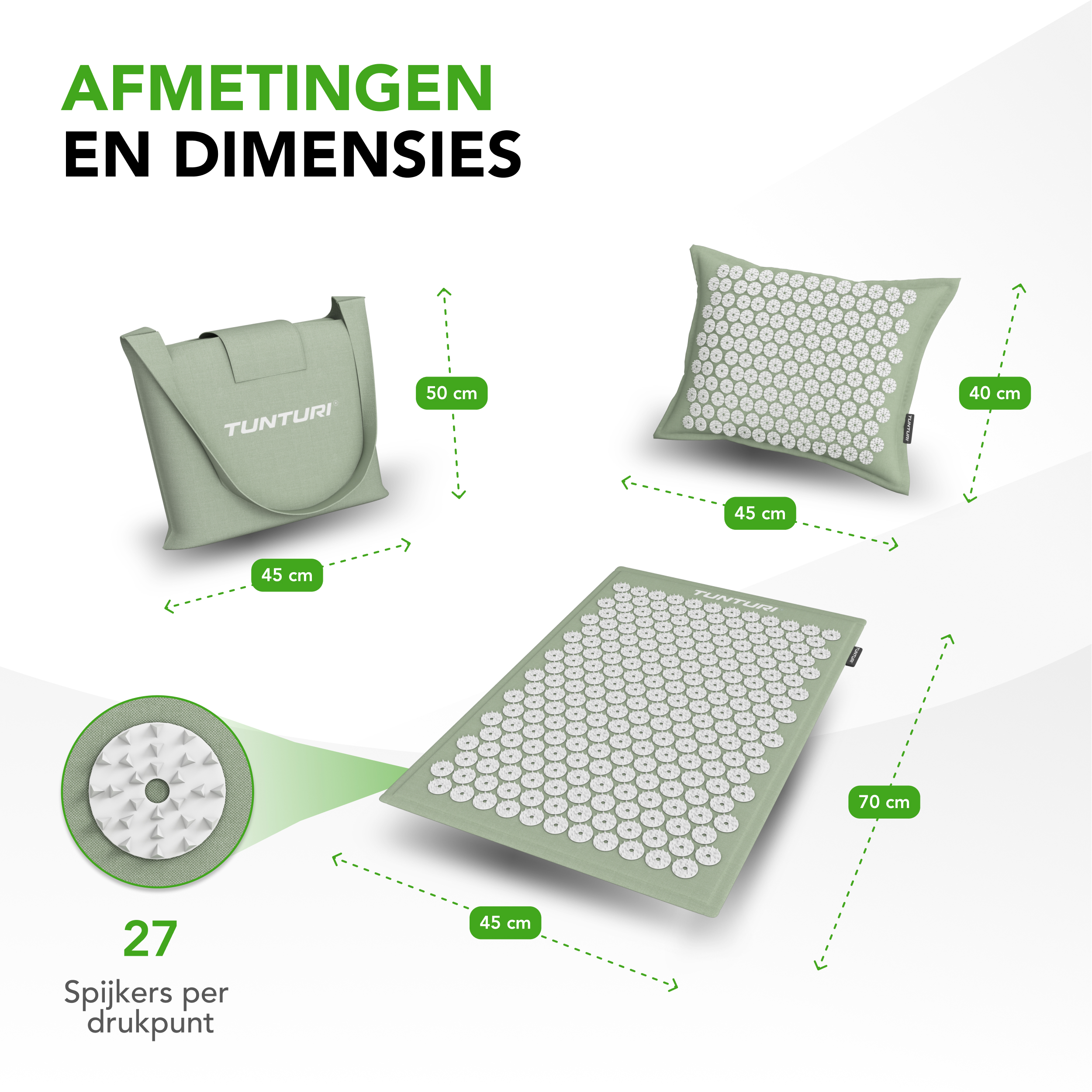 Tunturi Spijkermat - Eco Spijkermat Met Kussen 68x42x2 cm - Munt Tunturi Spijkermat - Eco Spijkermat Met Kussen 68x42x2 cm - Munt