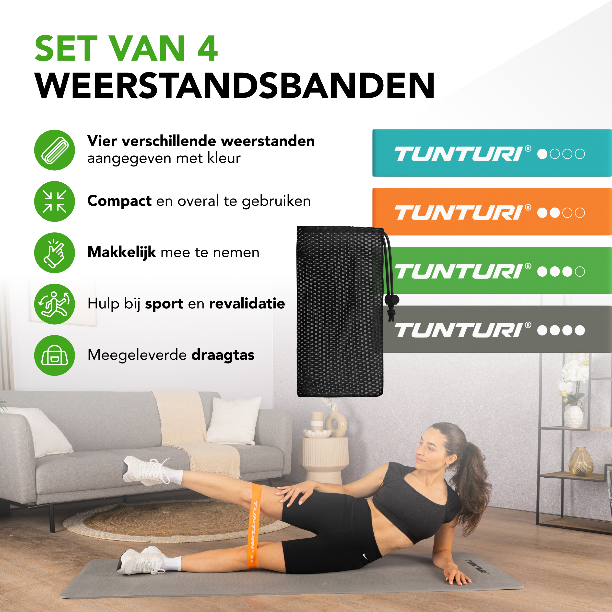 Tunturi Weerstandsband - Mini Resistance Band Set 4pcs - Blauw Tunturi Weerstandsband - Mini Resistance Band Set 4pcs - Blauw