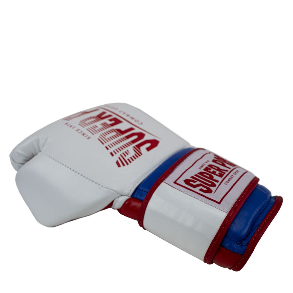 Super Pro Combat Gear Bokshandschoen - Leather Thai Gloves Stripes - Rood / Blauw / Wit Super Pro Combat Gear Bokshandschoen - Leather Thai Gloves Stripes - Rood / Blauw / Wit
