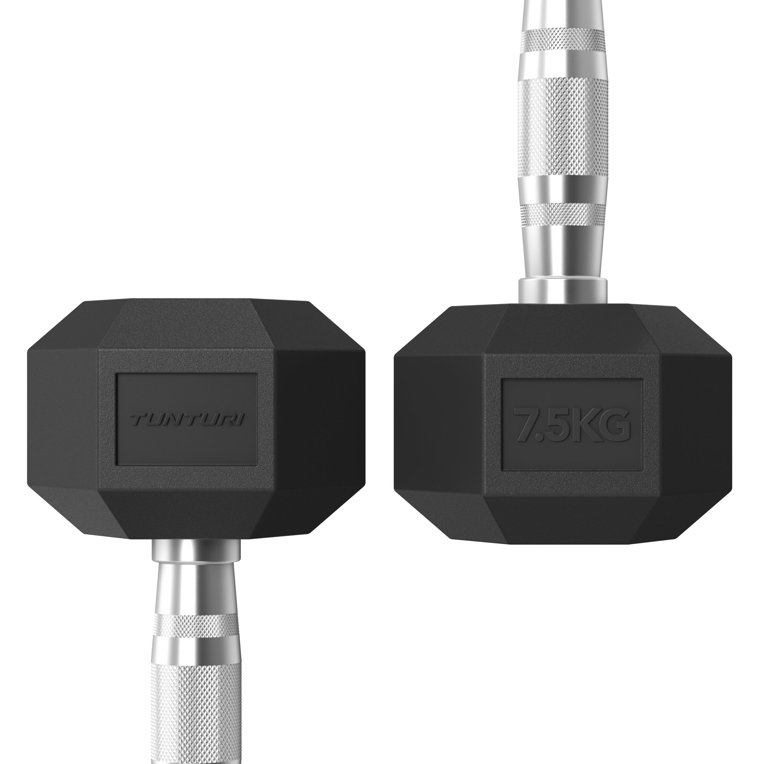 Tunturi Dumbbell - Platinum Hex Rubber 7.5kg - Zwart Tunturi Dumbbell - Platinum Hex Rubber 7.5kg - Zwart