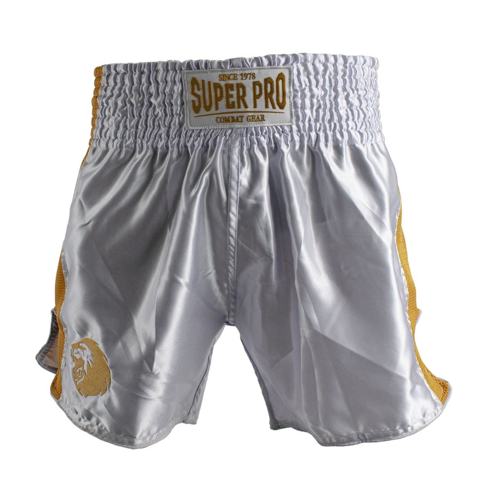 Super Pro Combat Gear Kickboksbroekje - Thai En Kickboksshort Brave - Goud / Wit Super Pro Combat Gear Kickboksbroekje - Thai En Kickboksshort Brave - Goud / Wit