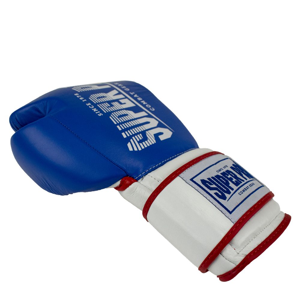 Super Pro Combat Gear Bokshandschoen - Leather Thai Gloves Stripes - Rood / Blauw / Wit Super Pro Combat Gear Bokshandschoen - Leather Thai Gloves Stripes - Rood / Blauw / Wit