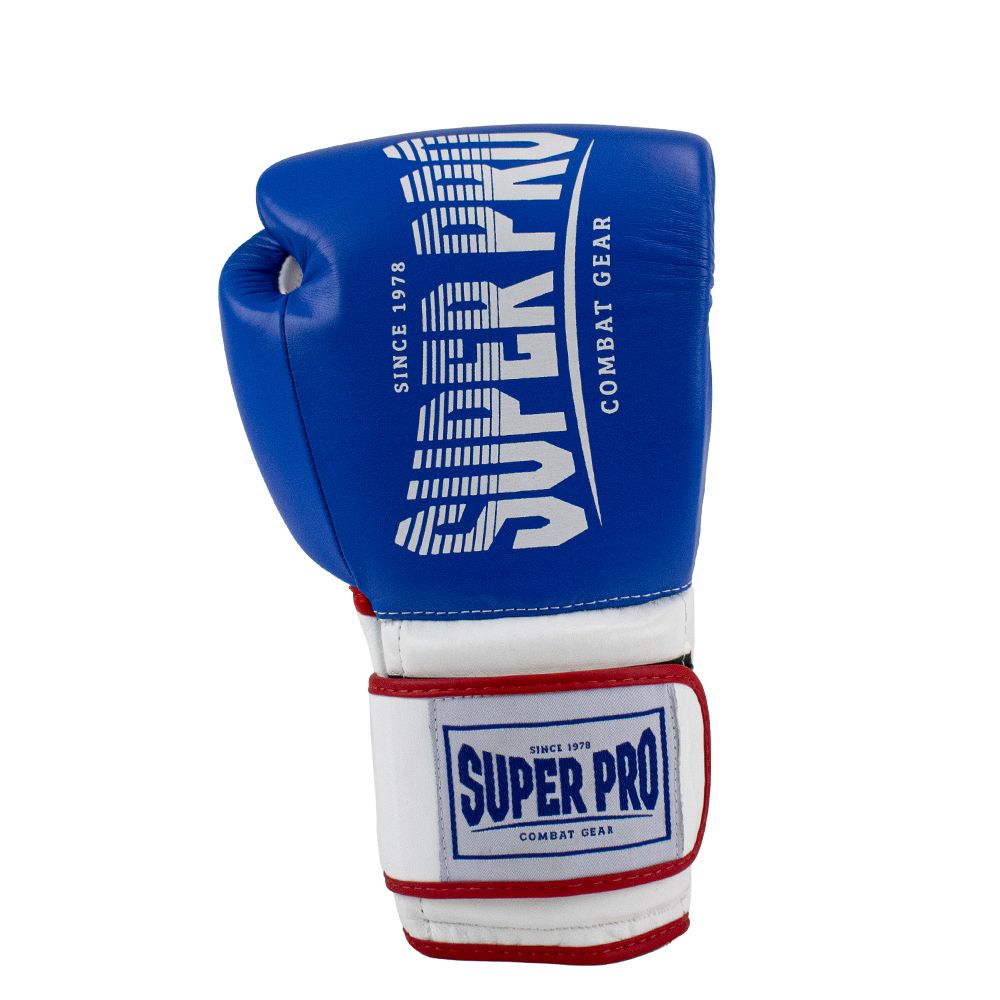 Super Pro Combat Gear Bokshandschoen - Leather Thai Gloves Stripes - Rood / Blauw / Wit Super Pro Combat Gear Bokshandschoen - Leather Thai Gloves Stripes - Rood / Blauw / Wit