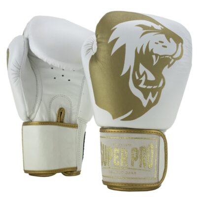 Super Pro Combat Gear Bokshandschoen - Warrior Lederen - Goud / Wit Super Pro Combat Gear Bokshandschoen - Warrior Lederen - Goud / Wit