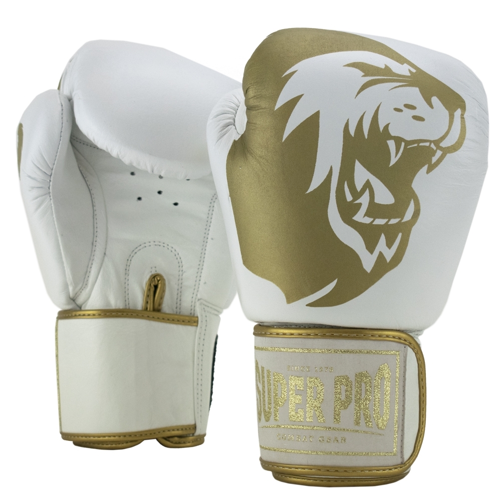 Super Pro Combat Gear Bokshandschoen - Warrior Lederen - Goud / Wit Super Pro Combat Gear Bokshandschoen - Warrior Lederen - Goud / Wit