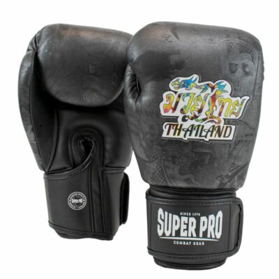 Super Pro Combat Gear Bokshandschoen - Thaibokshandschoenen Leder Pattaya Made In Thailand - Zwart / Geel