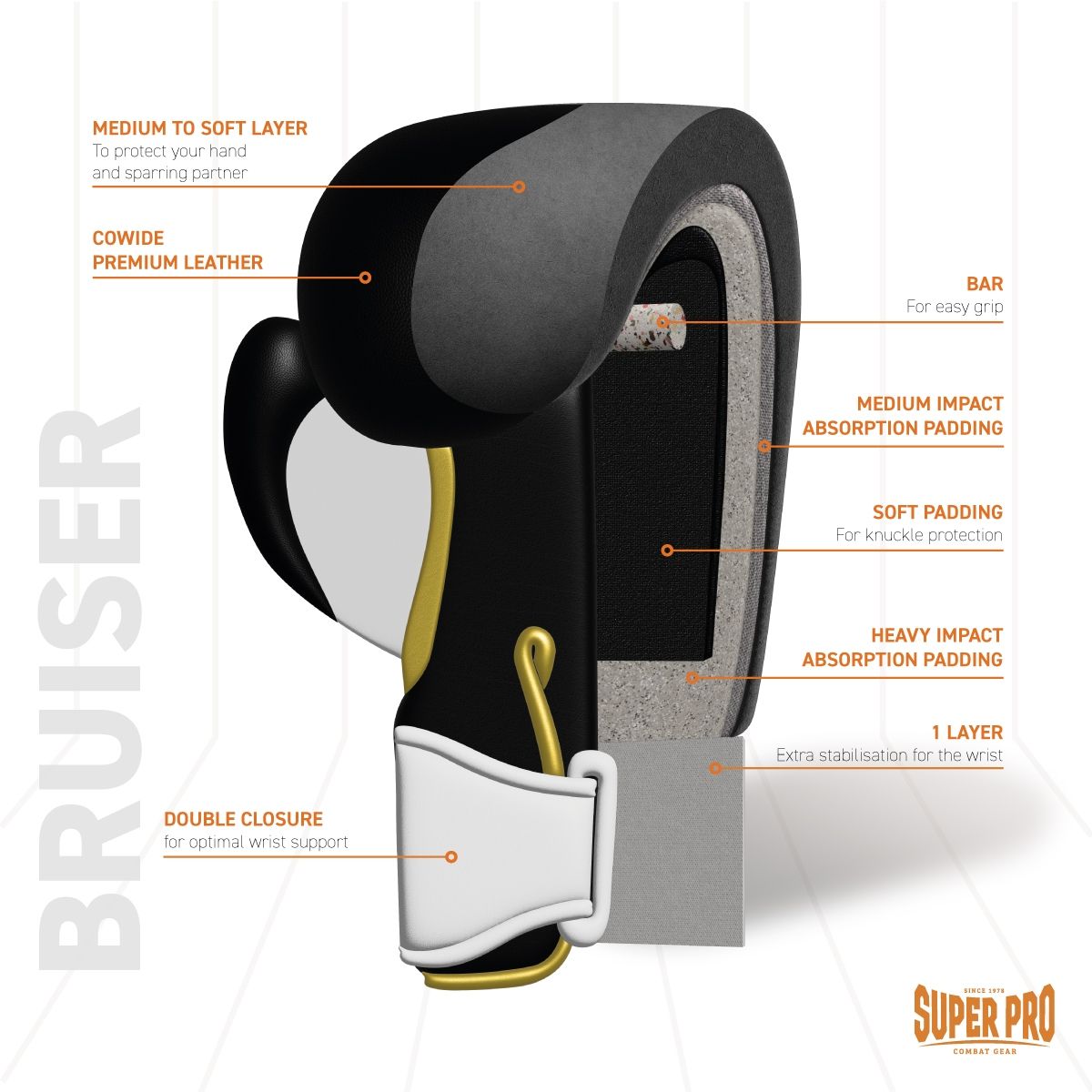 Super Pro Combat Gear Bokshandschoen - Bruiser - Goud / Zwart / Wit Super Pro Combat Gear Bokshandschoen - Bruiser - Goud / Zwart / Wit