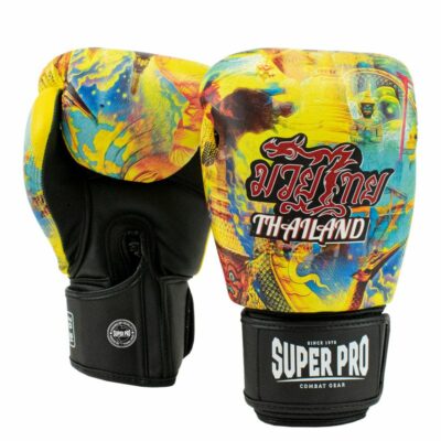 Super Pro Combat Gear Bokshandschoen - Thaibokshandschoenen Leder Pattaya Made In Thailand - Zwart / Geel Super Pro Combat Gear Bokshandschoen - Thaibokshandschoenen Leder Pattaya Made In Thailand - Zwart / Geel