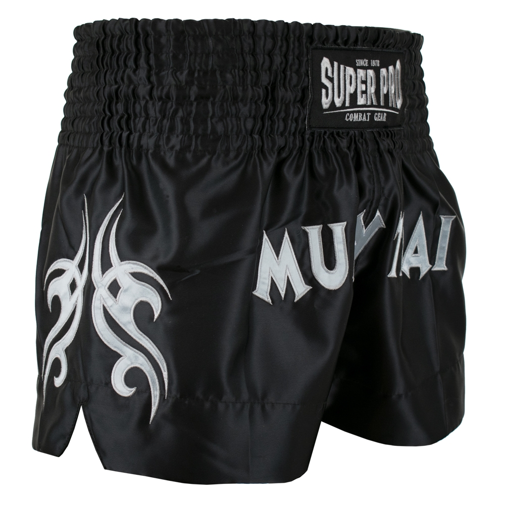 Super Pro Combat Gear Thaiboksshort - Fighter L - Zwart / Zilver Super Pro Combat Gear Thaiboksshort - Fighter L - Zwart / Zilver