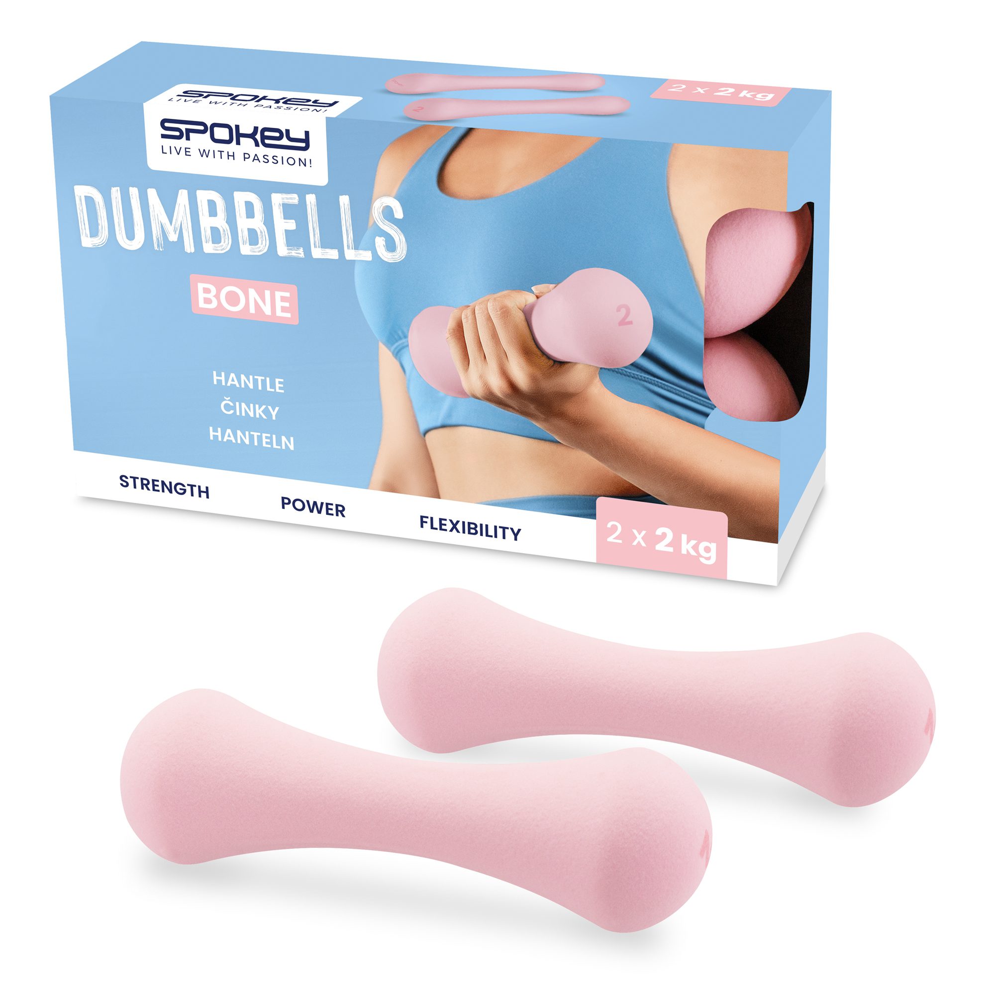 Spokey BONE neopreen dumbbells set 2x2 kg roze Spokey BONE neopreen dumbbells set 2x2 kg roze