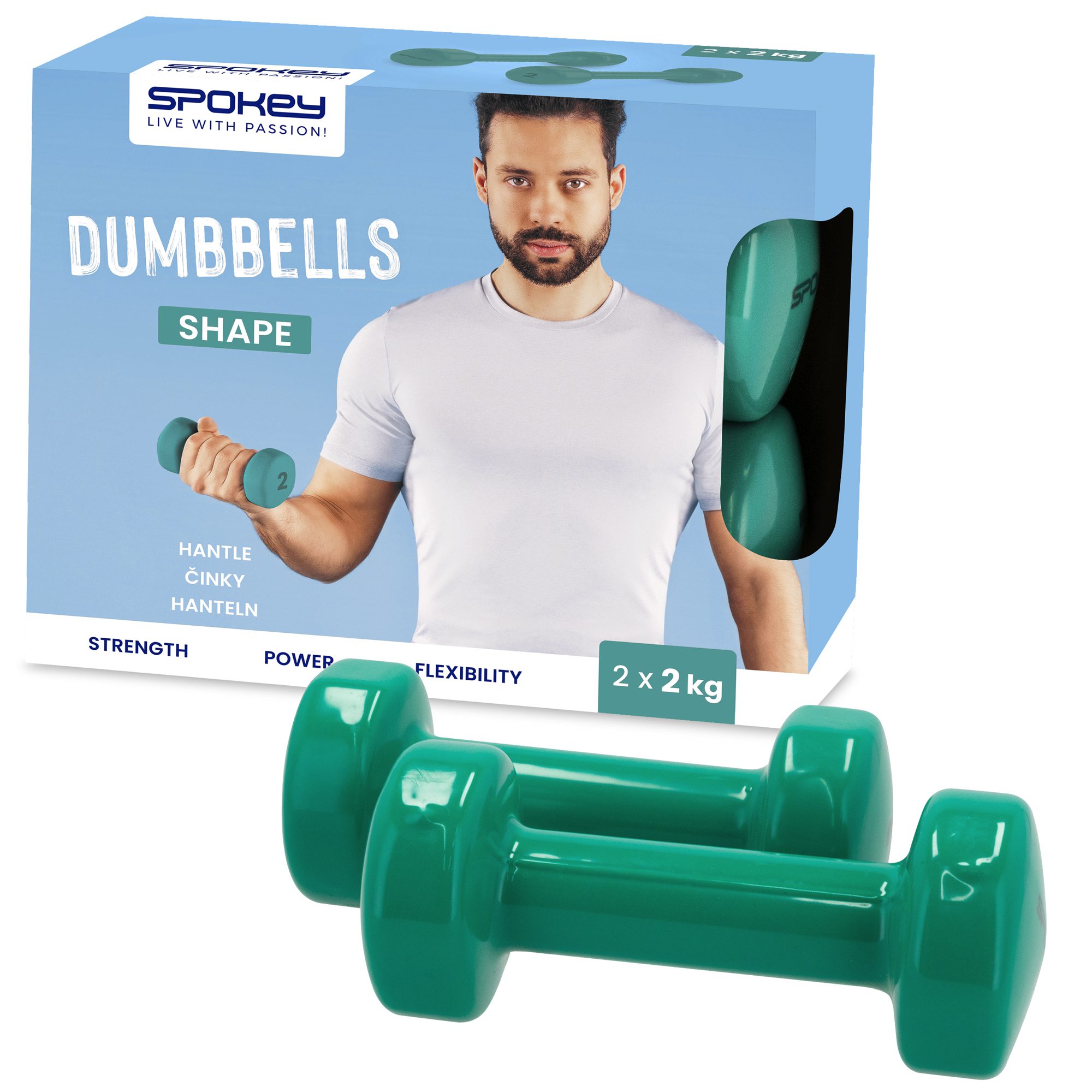Spokey SHAPE vinyl dumbbell set 2 x 2 kg groen Spokey SHAPE vinyl dumbbell set 2 x 2 kg groen
