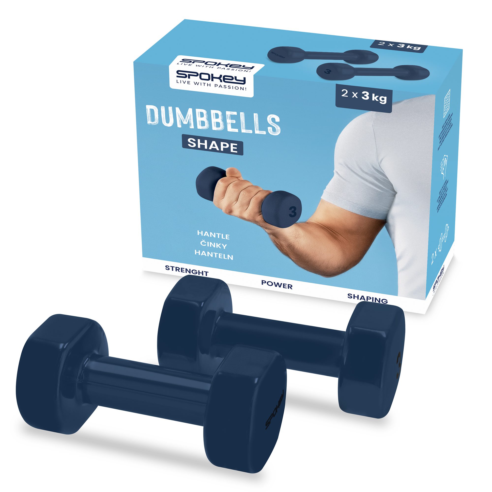 Spokey SHAPE vinyl dumbbells 2 x 3 kg blauw Spokey SHAPE vinyl dumbbells 2 x 3 kg blauw