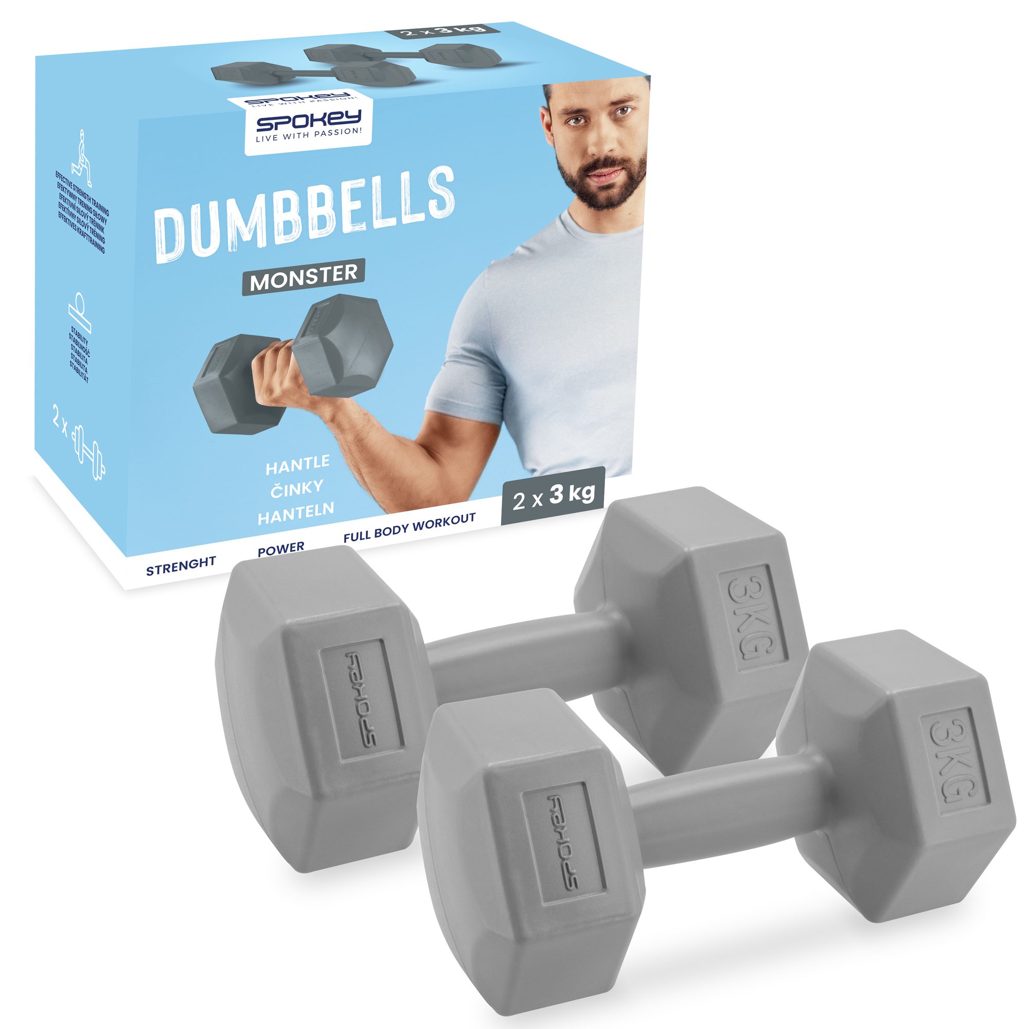 Spokey Monster hexagonale dumbbell set 2x 3 kg grijs Spokey Monster hexagonale dumbbell set 2x 3 kg grijs