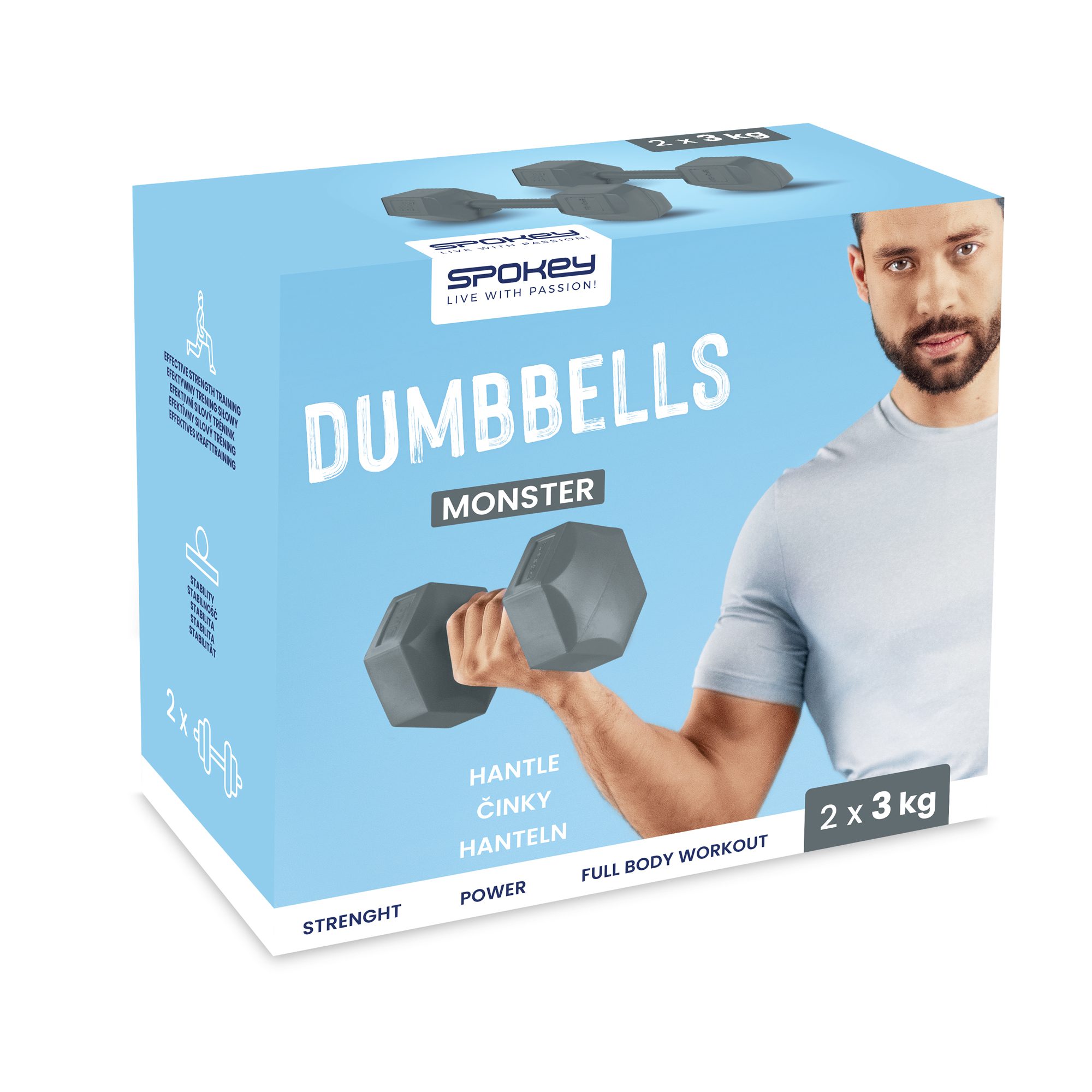 Spokey Monster hexagonale dumbbell set 2x 3 kg grijs Spokey Monster hexagonale dumbbell set 2x 3 kg grijs