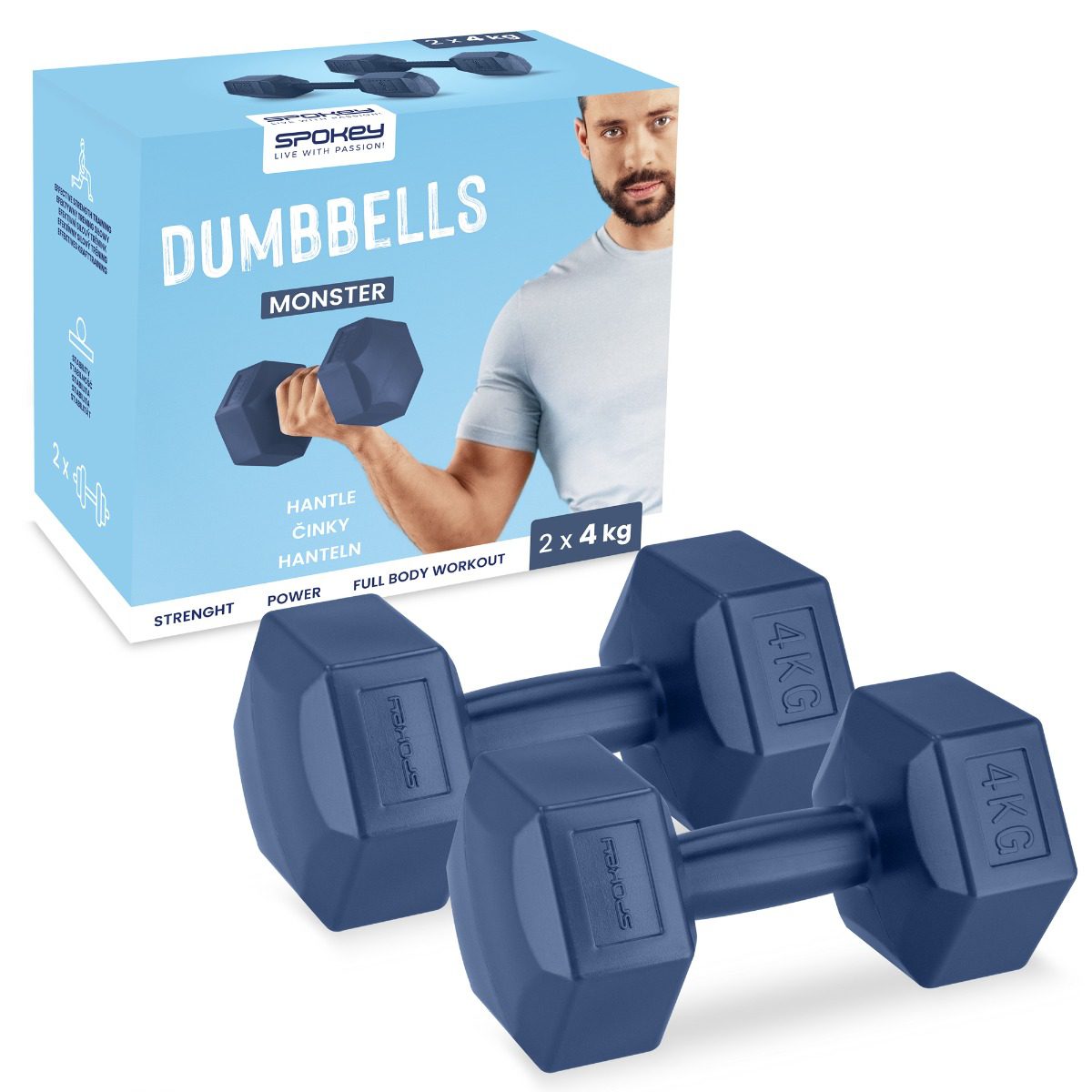 Spokey Monster Hexagonale Dumbbells 2x 4 kg Blauw Spokey Monster Hexagonale Dumbbells 2x 4 kg Blauw