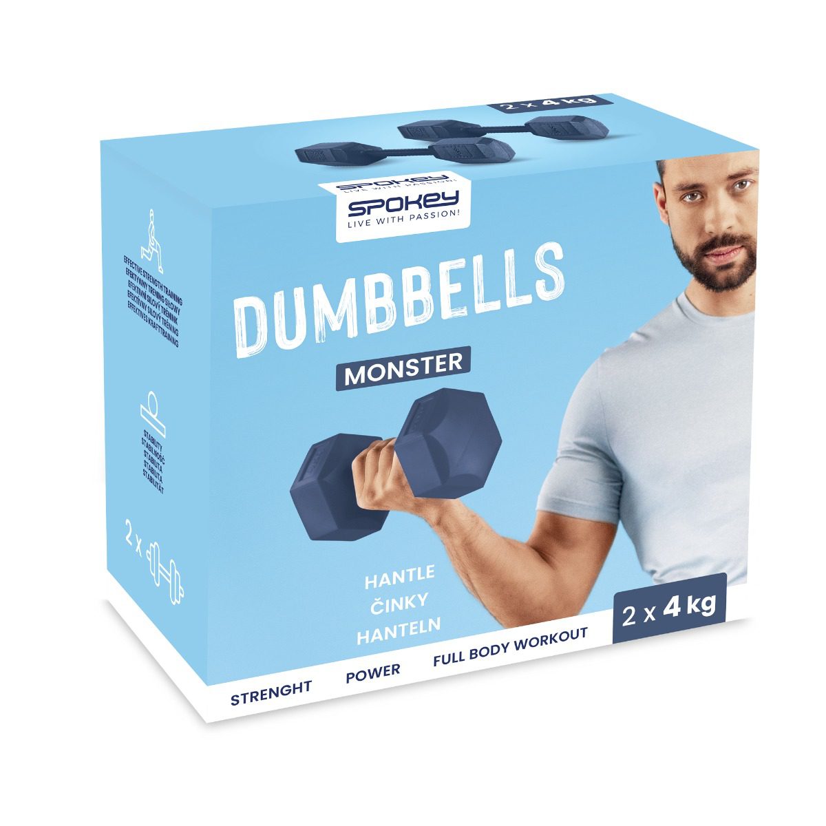 Spokey Monster Hexagonale Dumbbells 2x 4 kg Blauw Spokey Monster Hexagonale Dumbbells 2x 4 kg Blauw