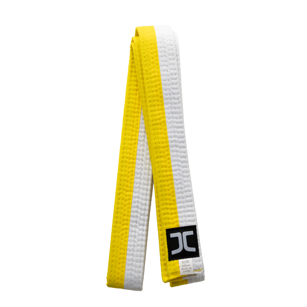 JCalicu Taekwondoband - half Wit half Geel - Wit / Geel (JC-7013H) JCalicu Taekwondoband - half Wit half Geel - Wit / Geel (JC-7013H)