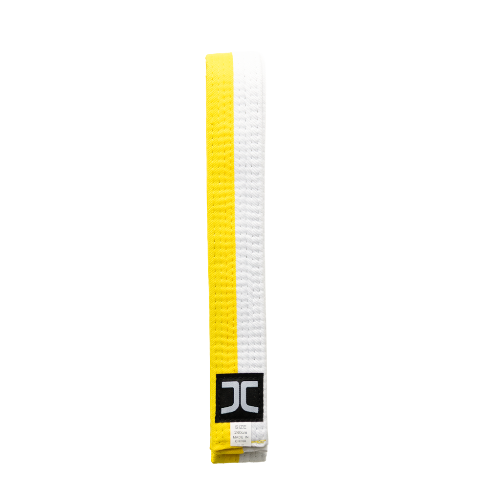 JCalicu Taekwondoband - half Wit half Geel - Wit / Geel (JC-7013H) JCalicu Taekwondoband - half Wit half Geel - Wit / Geel (JC-7013H)
